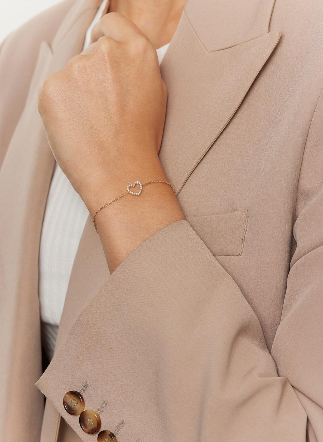 VEYNOU Armband HERZ aus 14 Karat Weißgold und Diamanten: WEISSGOLD