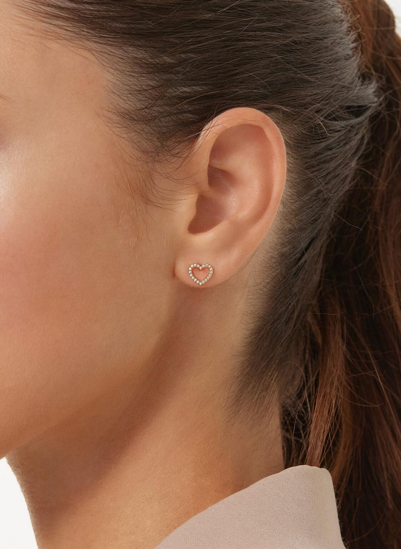 VEYNOU Ohrstecker HERZ aus 14 Karat Roségold und Diamanten: ROSÉGOLD