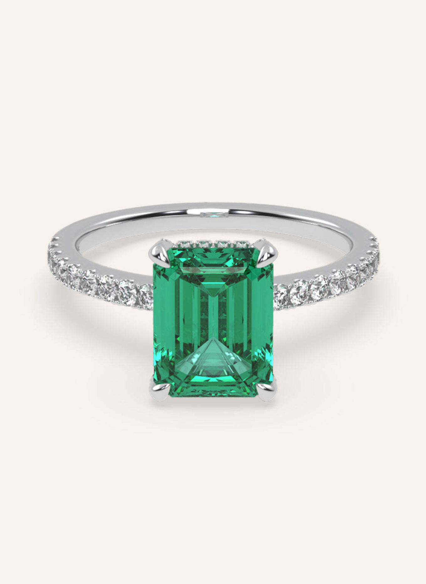 VEYNOU Ring DARCY Smaragd aus 14 Karat Weißgold und 2ct. Smaragd und Lab-Grown Diamanten: WEISSGOLD