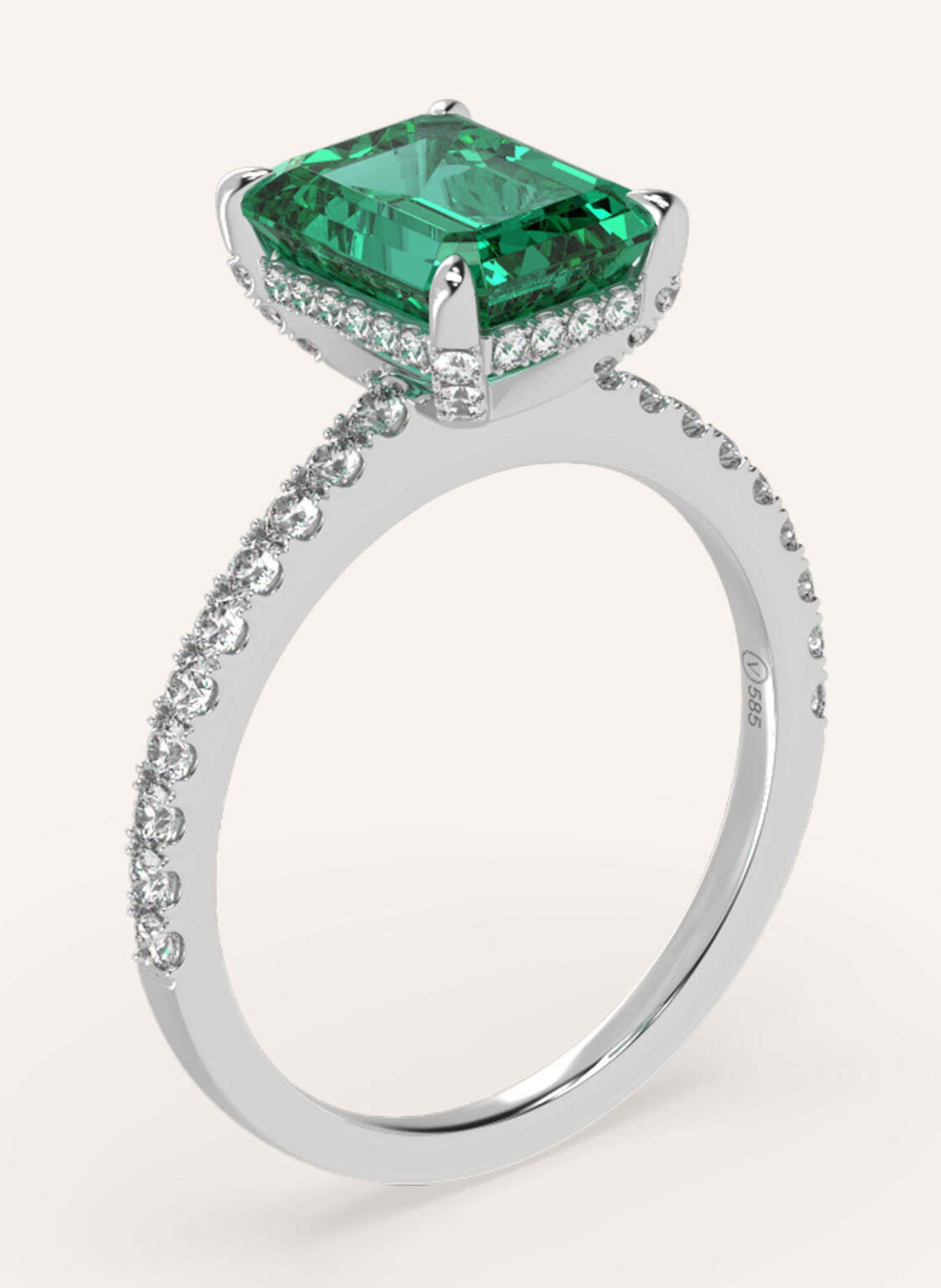VEYNOU Ring DARCY Smaragd aus 14 Karat Weißgold und 2ct. Smaragd und Lab-Grown Diamanten: WEISSGOLD