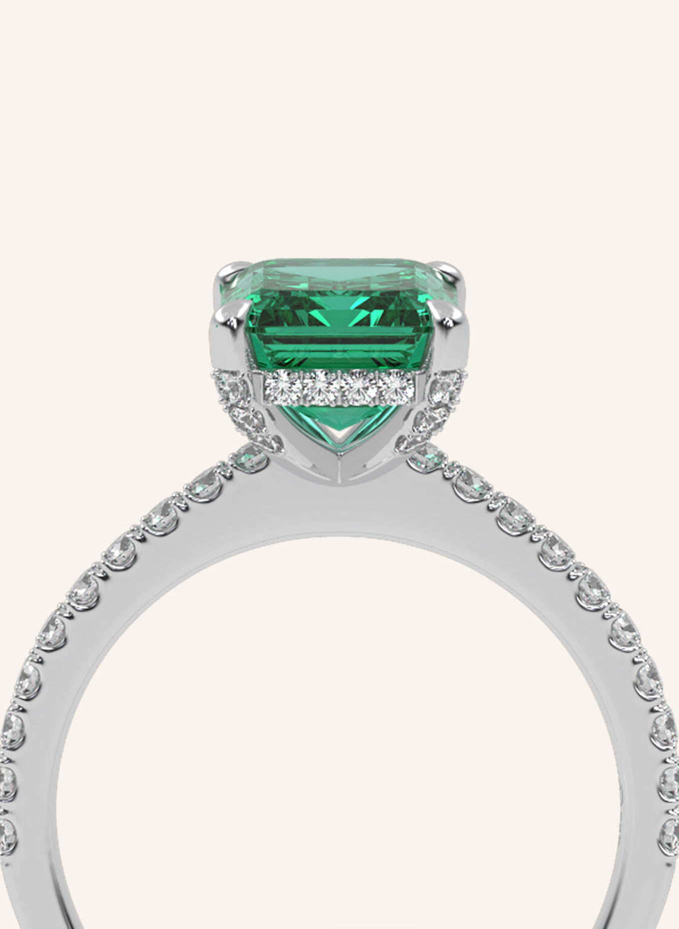 VEYNOU Ring DARCY Smaragd aus 14 Karat Weißgold und 2ct. Smaragd und Lab-Grown Diamanten: WEISSGOLD