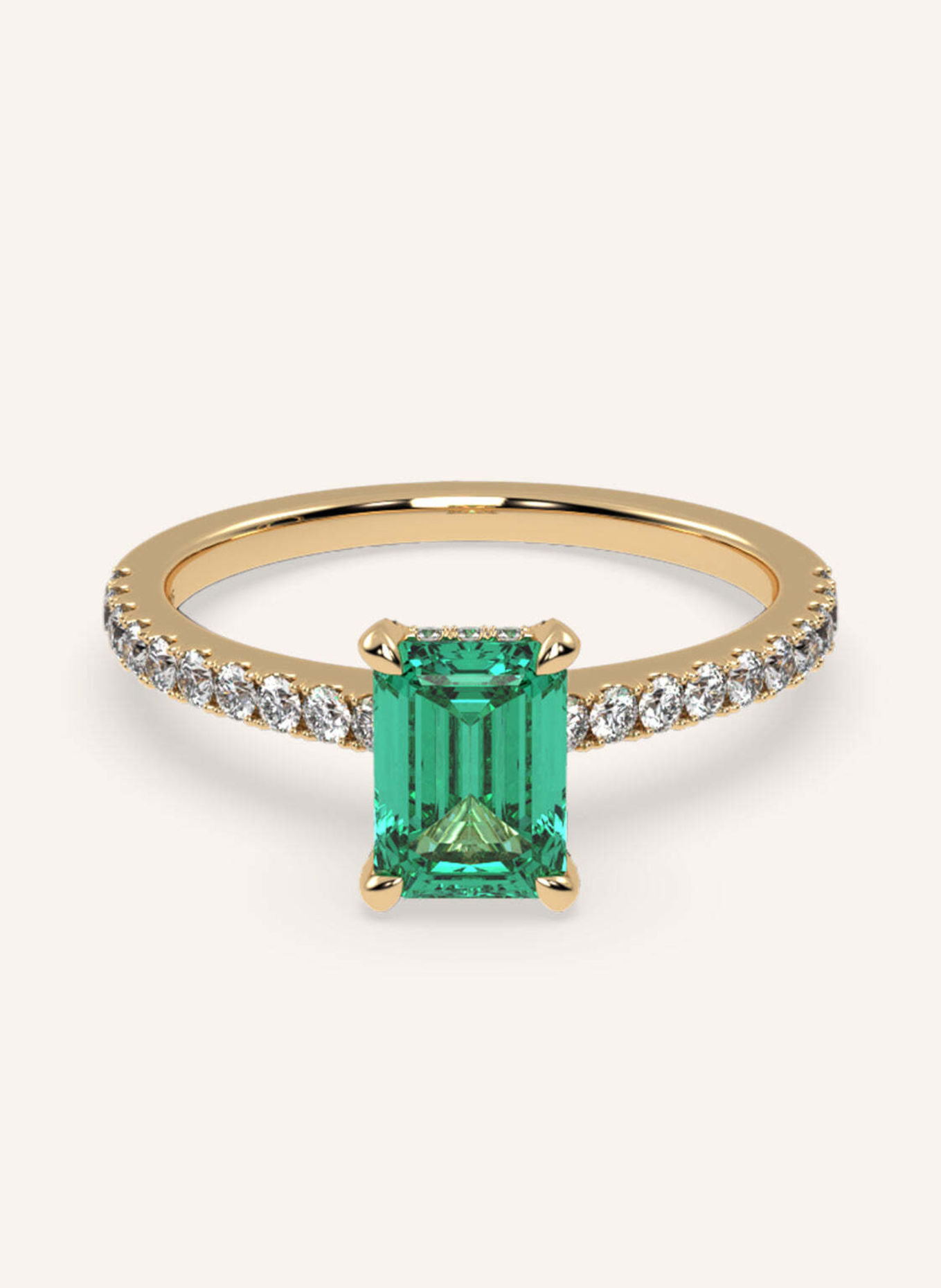 VEYNOU Ring DARCY Smaragd aus 14 Karat Gelbgold und 1ct. Smaragd und Lab-Grown Diamanten: GOLD