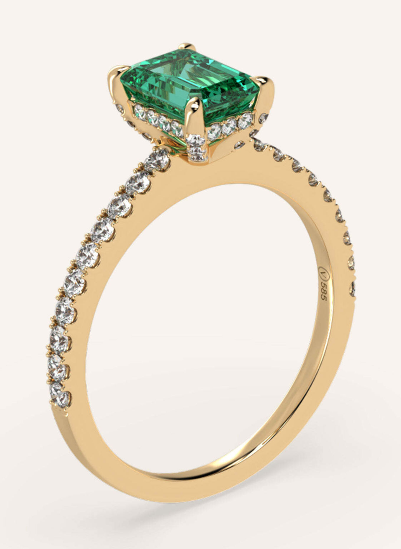VEYNOU Ring DARCY Smaragd aus 14 Karat Gelbgold und 1ct. Smaragd und Lab-Grown Diamanten: GOLD