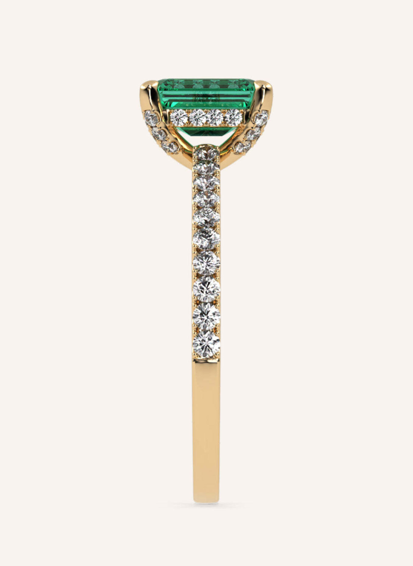 VEYNOU Ring DARCY met smaragd van 14 karaat geelgoud, 1 ct. smaragd en in het laboratorium gekweekte diamanten: GOUD