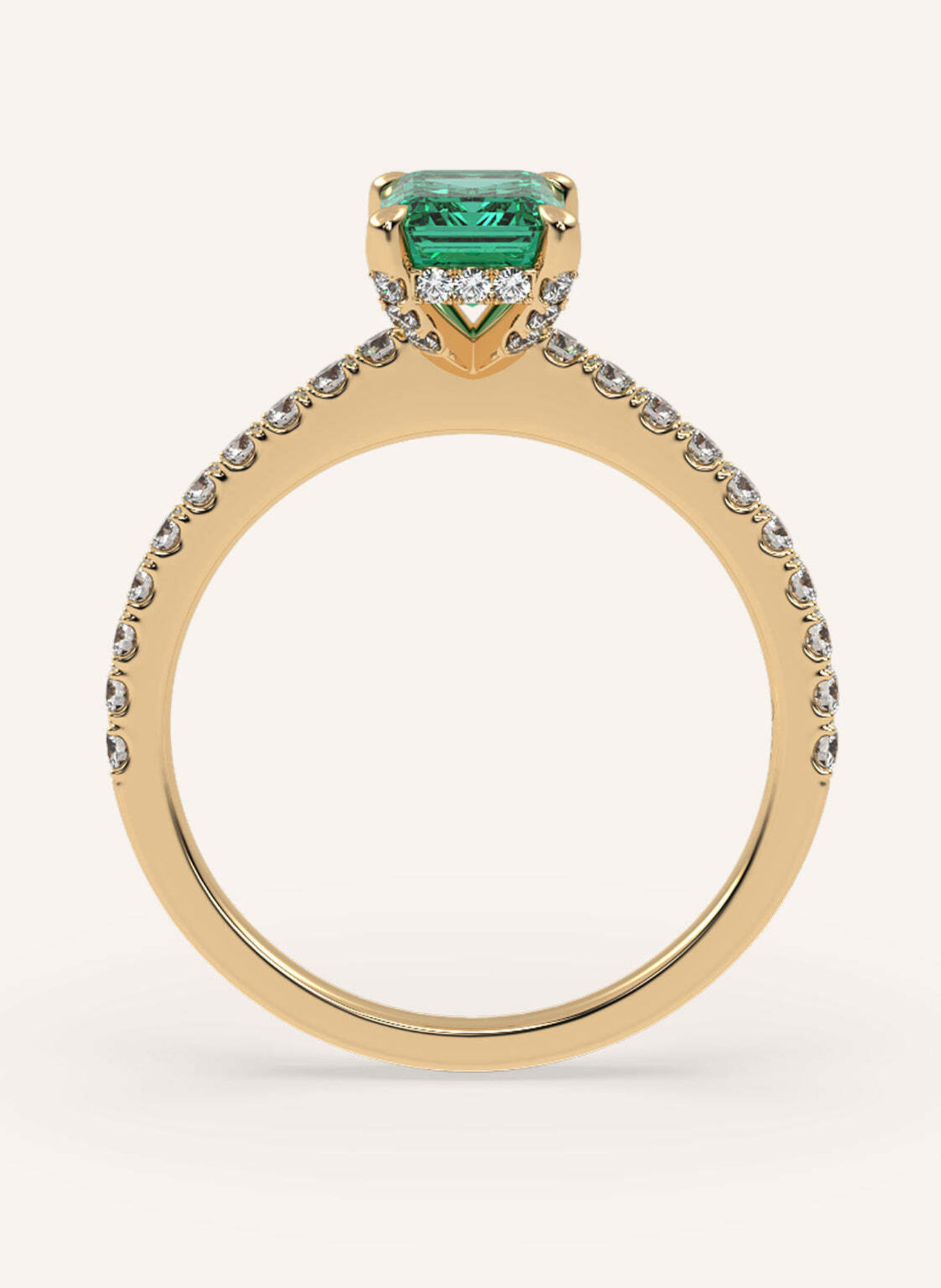 VEYNOU Ring DARCY met smaragd van 14 karaat geelgoud, 1 ct. smaragd en in het laboratorium gekweekte diamanten: GOUD