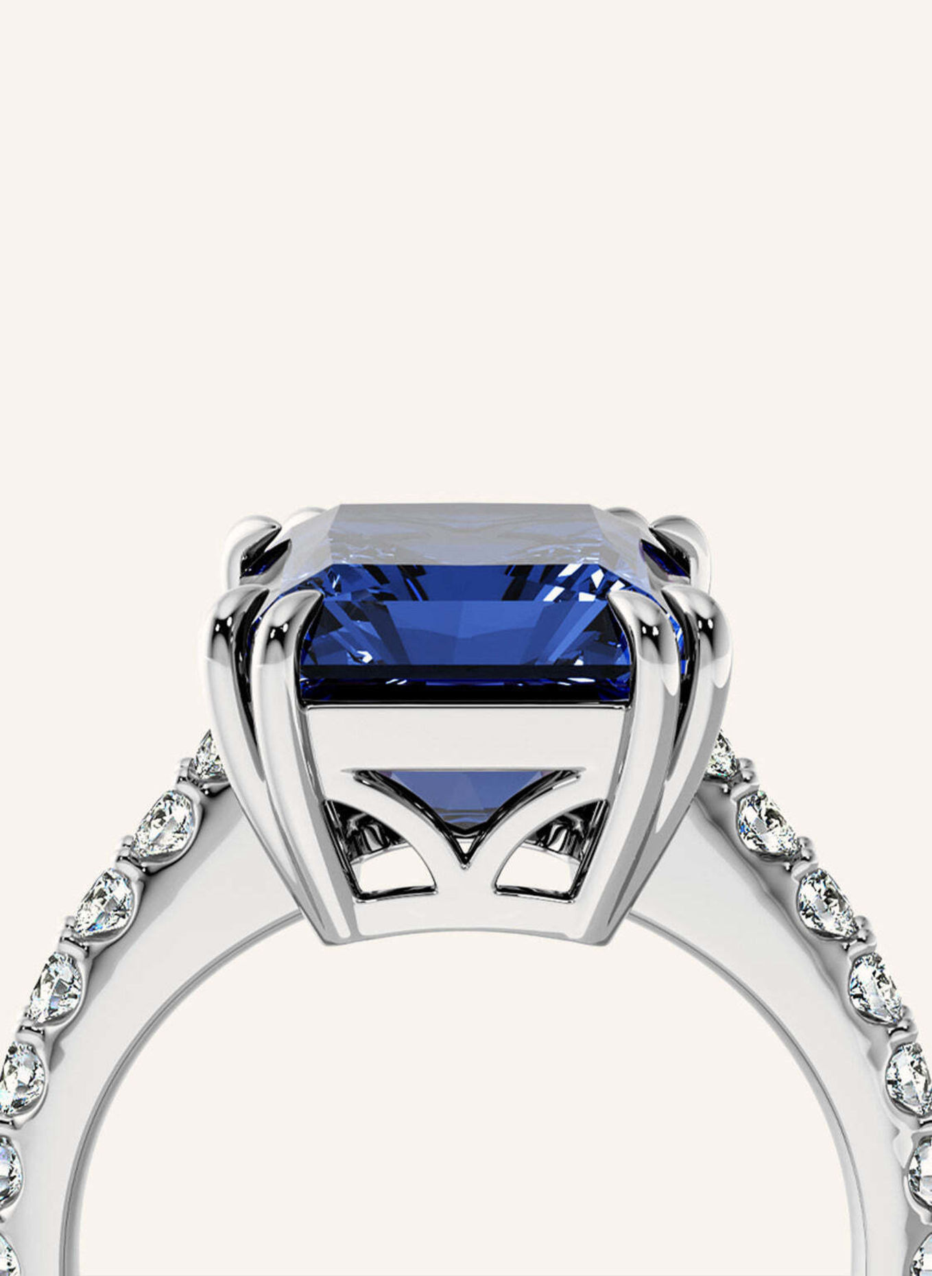 VEYNOU Ring NALU van 14 karaat witgoud met een saffier van 5,0 ct en in het laboratorium gekweekte diamanten: WITGOUD