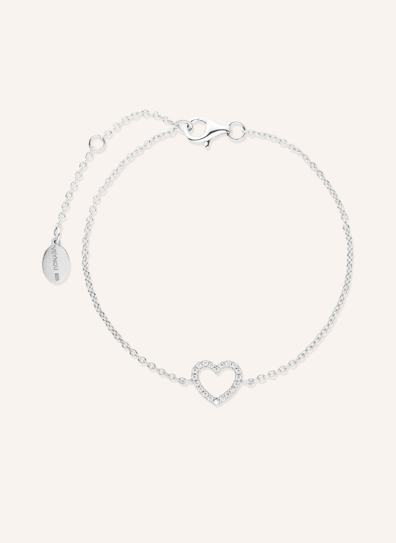 VEYNOU Armband HERZ aus 14 Karat Weißgold und Diamanten: WEISSGOLD