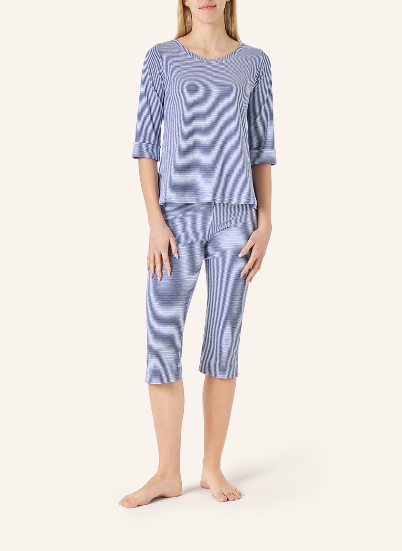 yellamaris Schlafanzug mit 3/4 Arm: BLAUGRAU/ BLAU/ HELLBLAU