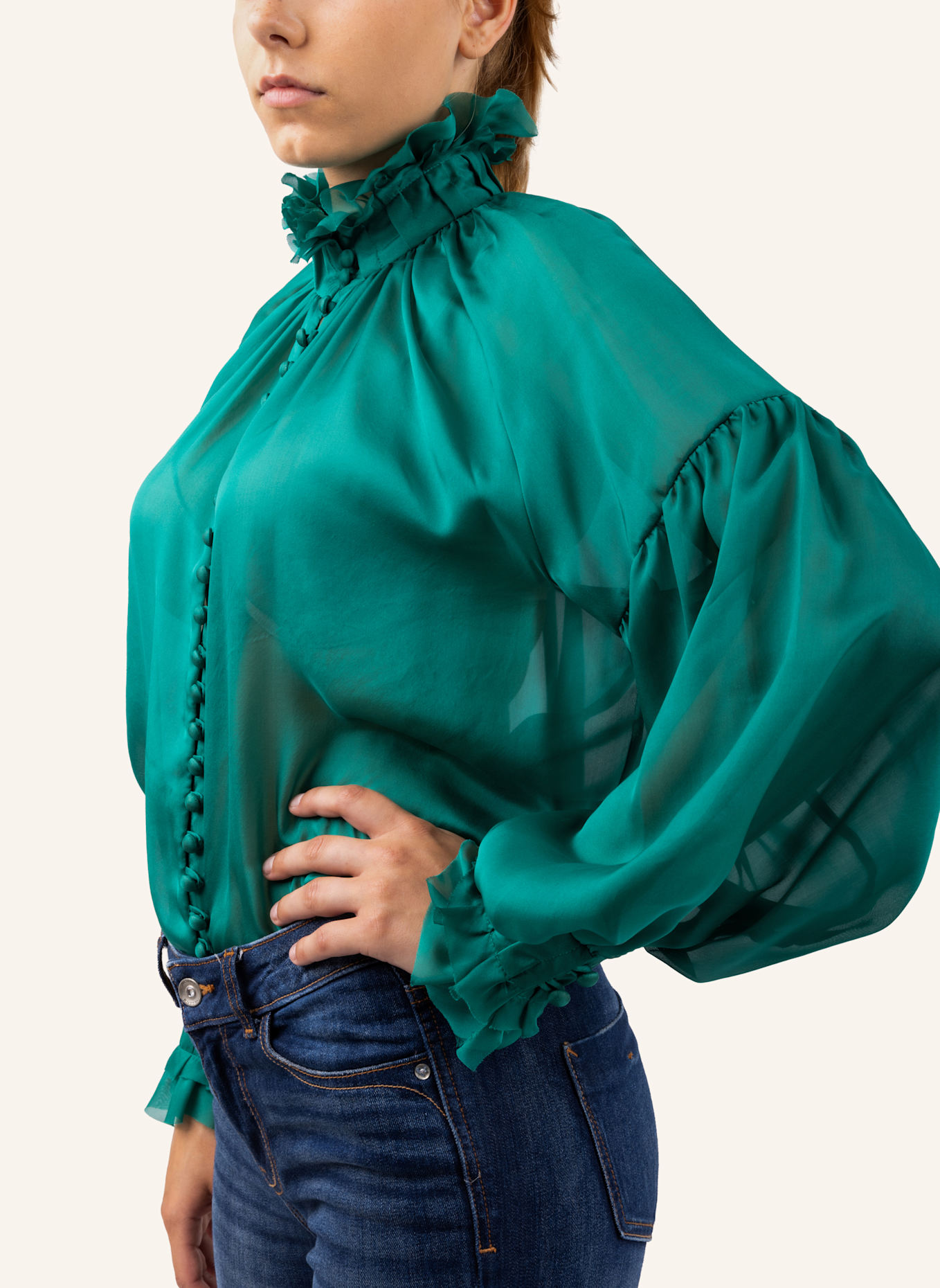 Helene Galwas Langarm Bluse aus Chiffonseide BABETT: GRÜN