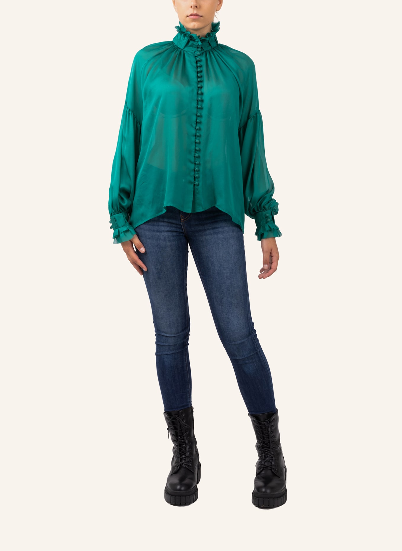 Helene Galwas Langarm Bluse aus Chiffonseide BABETT: GRÜN