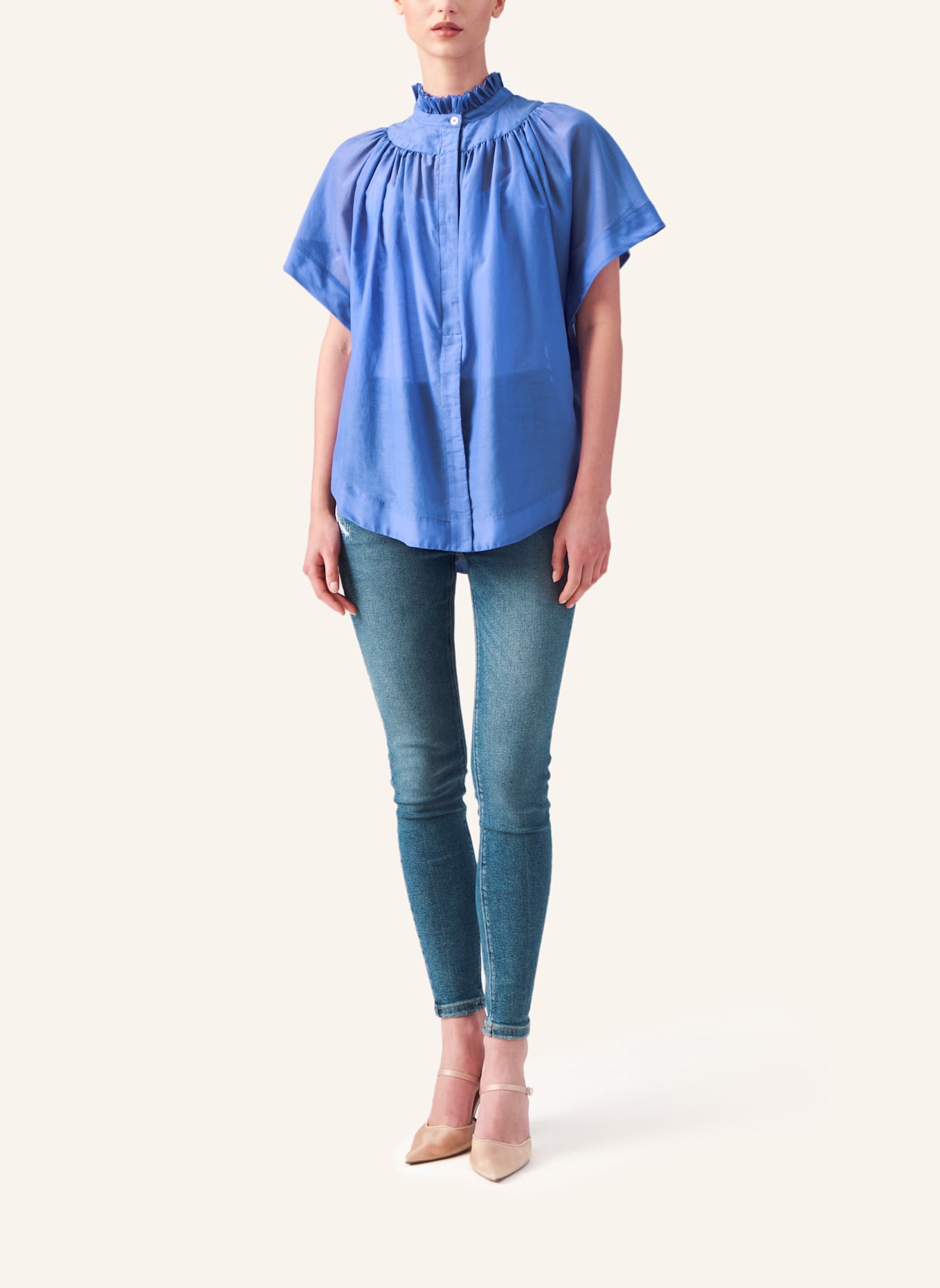 Helene Galwas Bluse aus Baumwoll-Seiden Mischung IDIS: BLAU