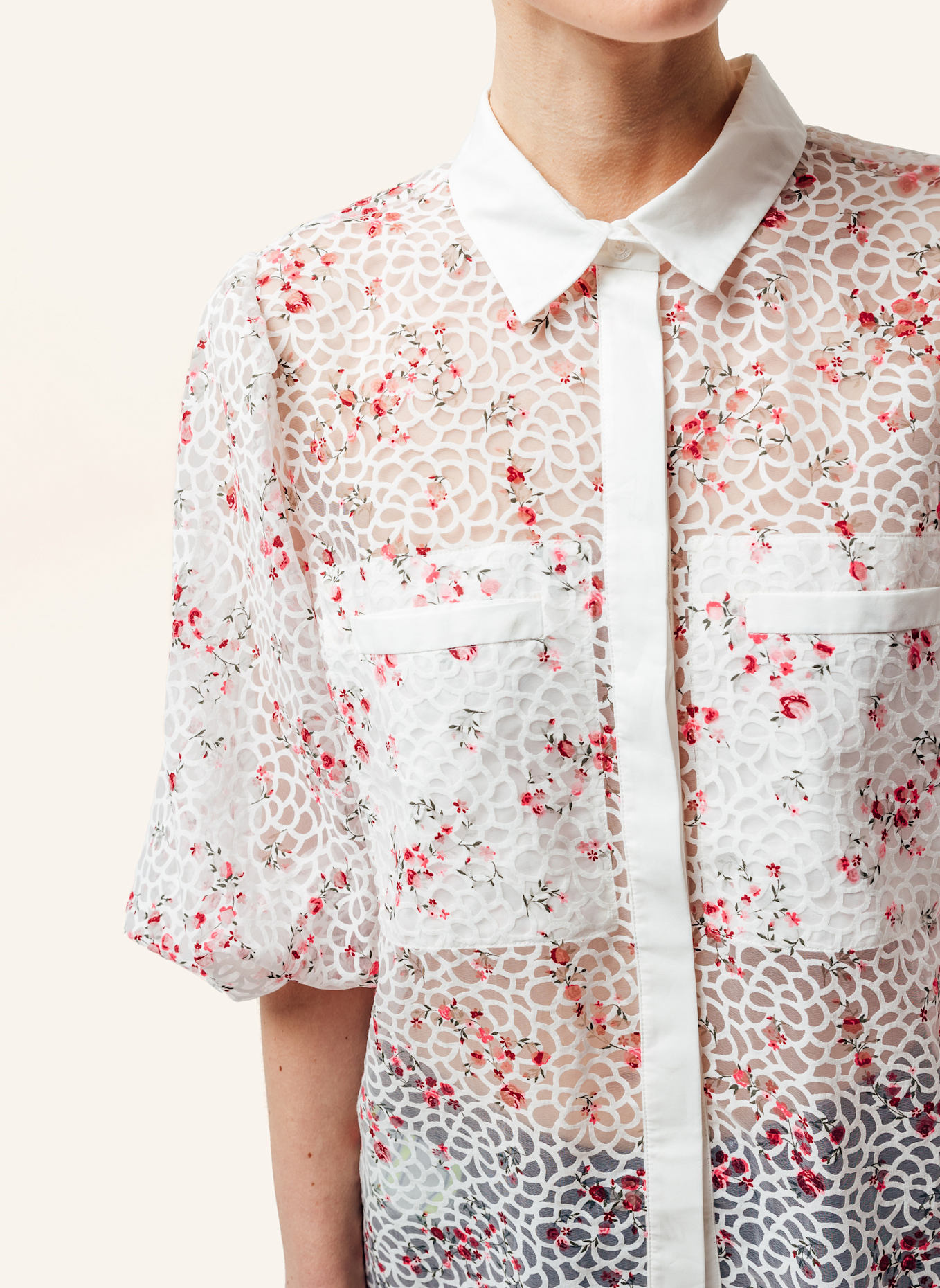 Helene Galwas Bluse FLORA: WEISS/ ROSA/ ROT