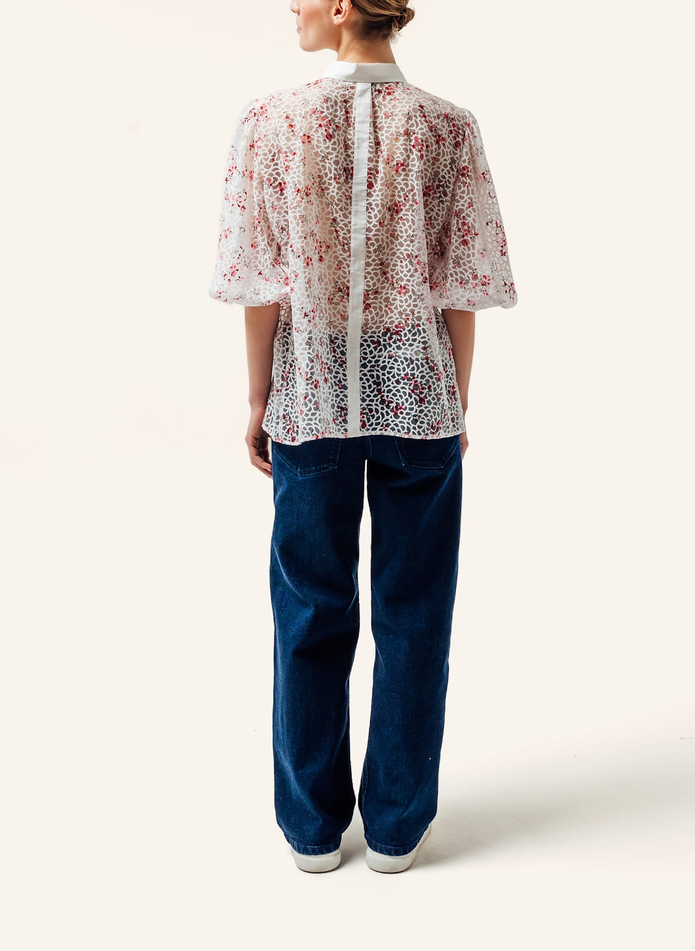 Helene Galwas Bluse FLORA: WEISS/ ROSA/ ROT