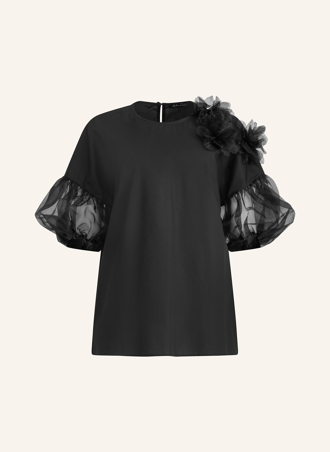 Helene Galwas Bluse mit Blumenapplikationen GABYRE: SCHWARZ