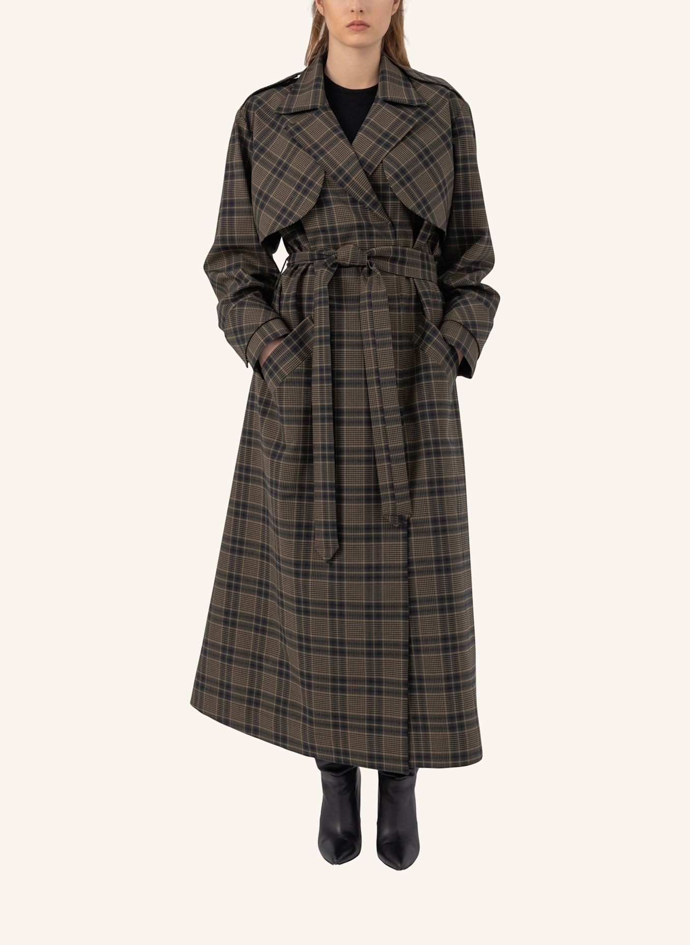 Helene Galwas Karierter Maxi Trenchcoat JARLA: OLIV