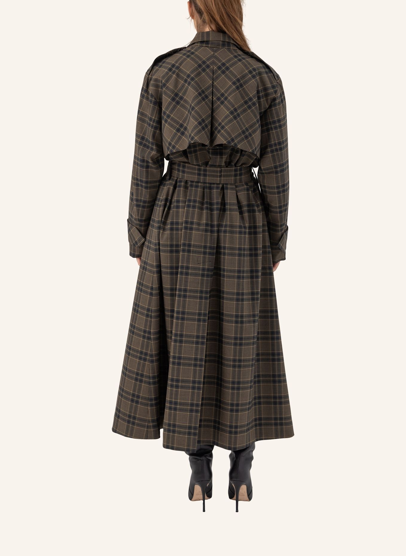 Helene Galwas Karierter Maxi Trenchcoat JARLA: OLIV