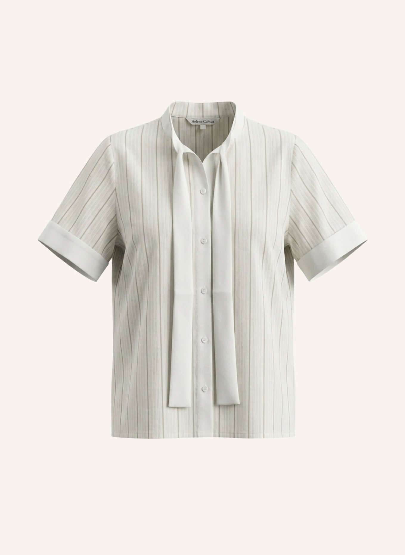 Helene Galwas Gestreifte Baumwollbluse mit Seidenschleifenkragen MONA: BEIGE