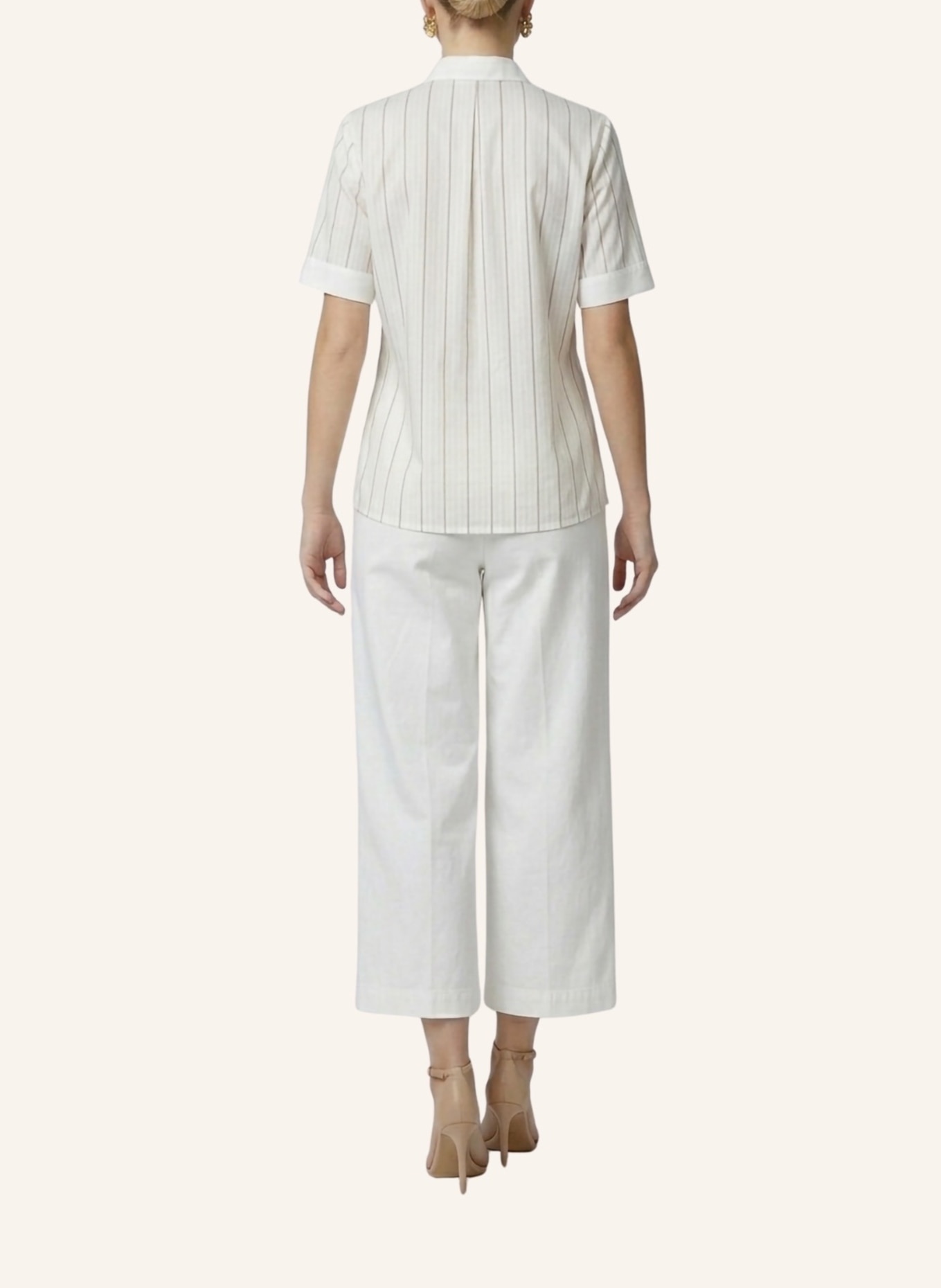 Helene Galwas Gestreifte Baumwollbluse mit Seidenschleifenkragen MONA: BEIGE