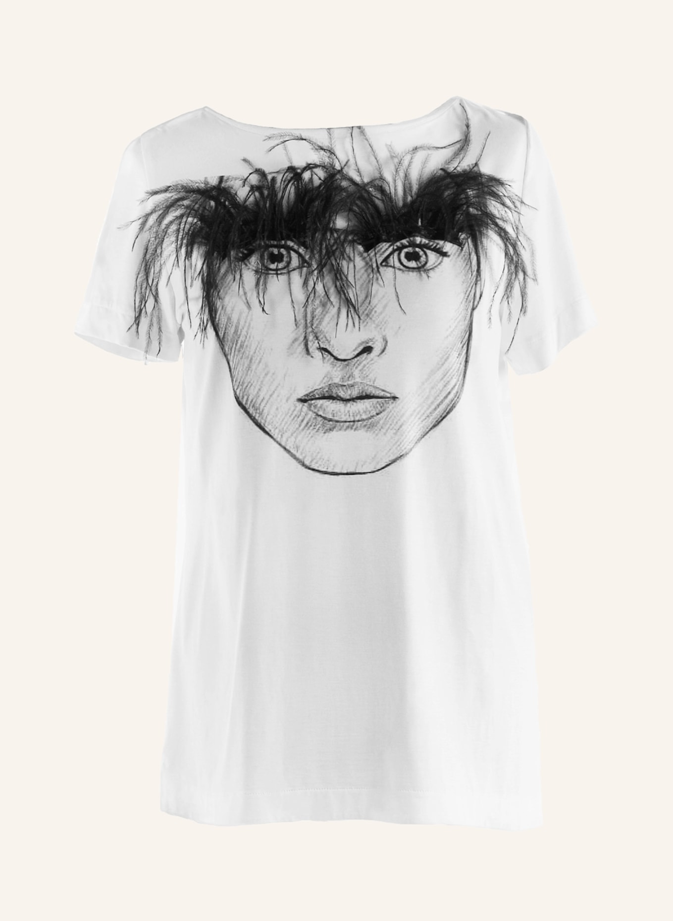 Helene Galwas Signature T-Shirt mit abnehmbaren Federn ANTONIA, Farbe: WEISS (Bild 1)