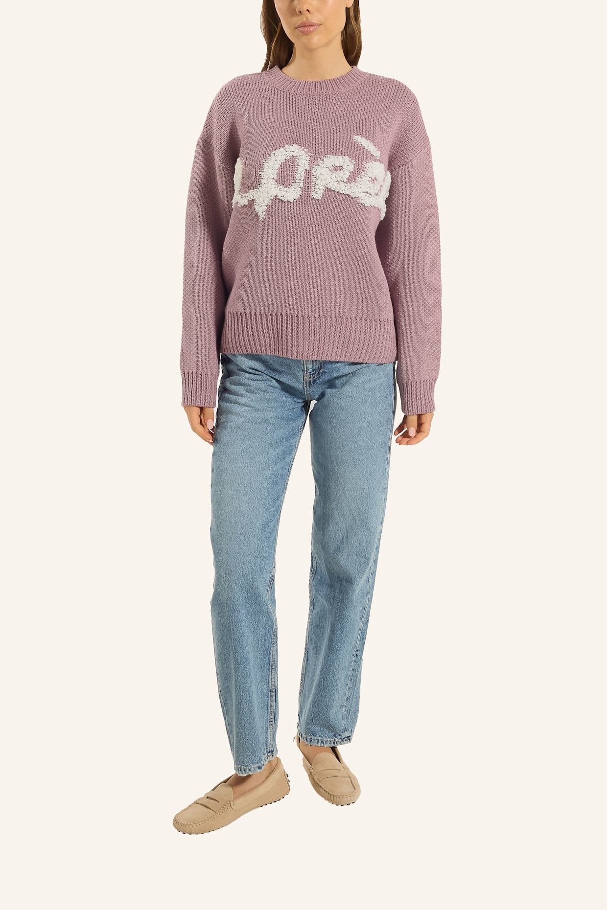 ADLYSH STRICKPULLOVER MIT APRÉS SCHRIFTZUG: LILA