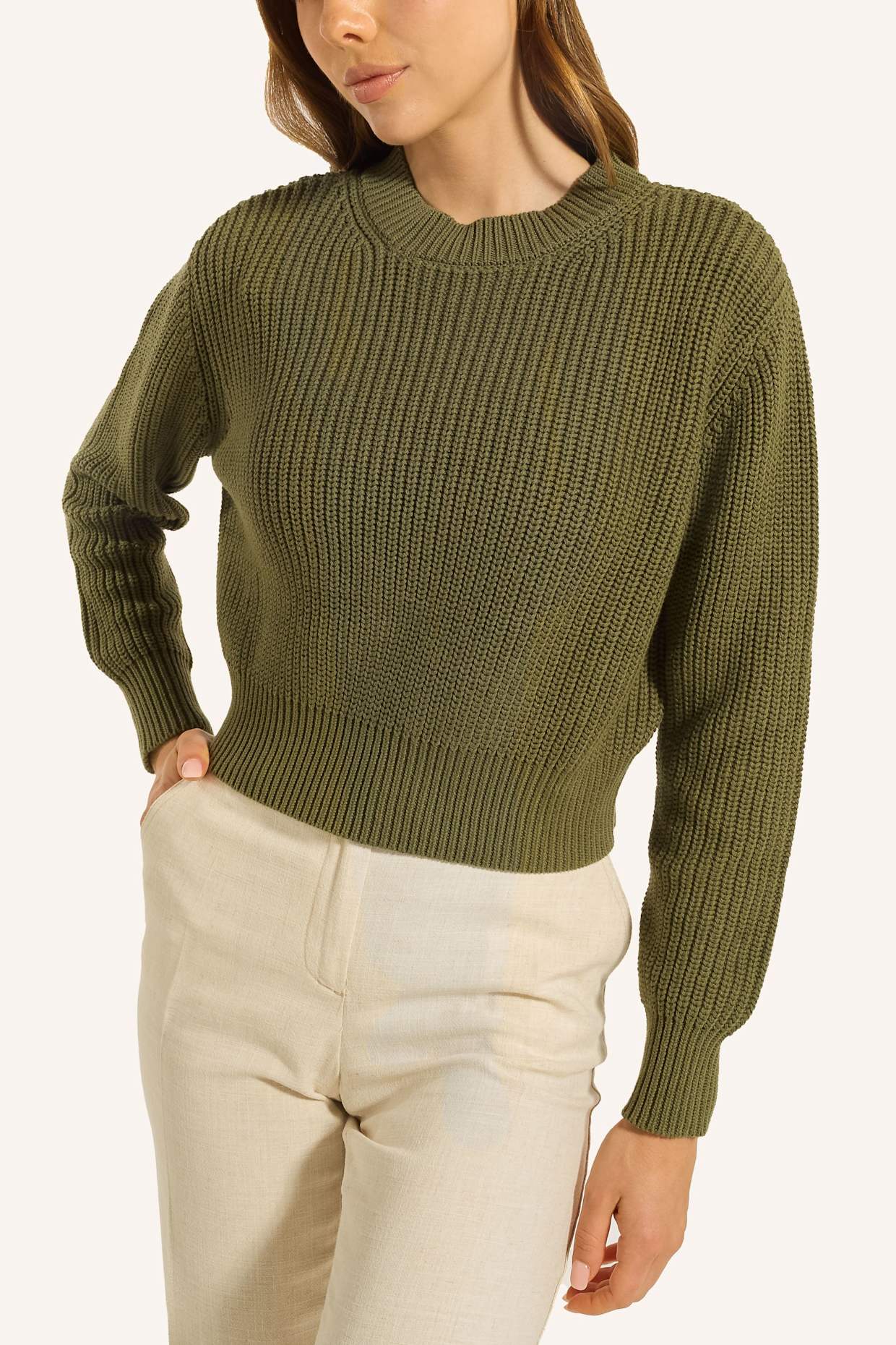 ADLYSH KURZER STRICKPULLOVER AUS BAUMWOLLE: GRÜN