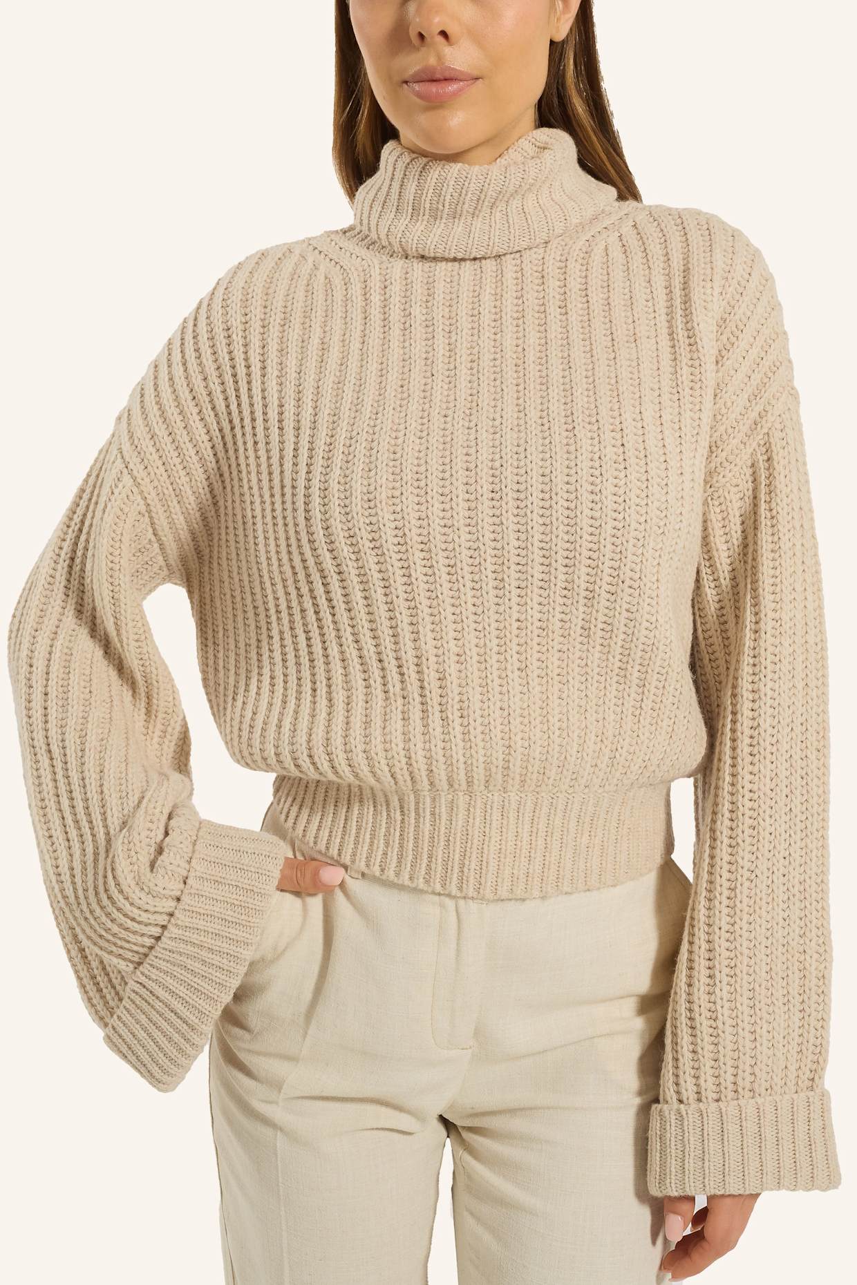 ADLYSH CROP PULLOVER MIT WOLLE: BEIGE