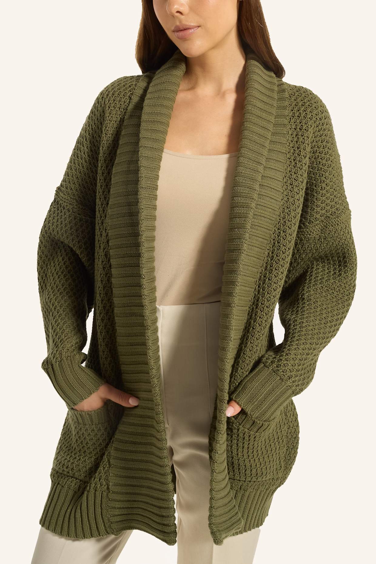 ADLYSH STRICKCARDIGAN MIT GÜRTEL: GRÜN
