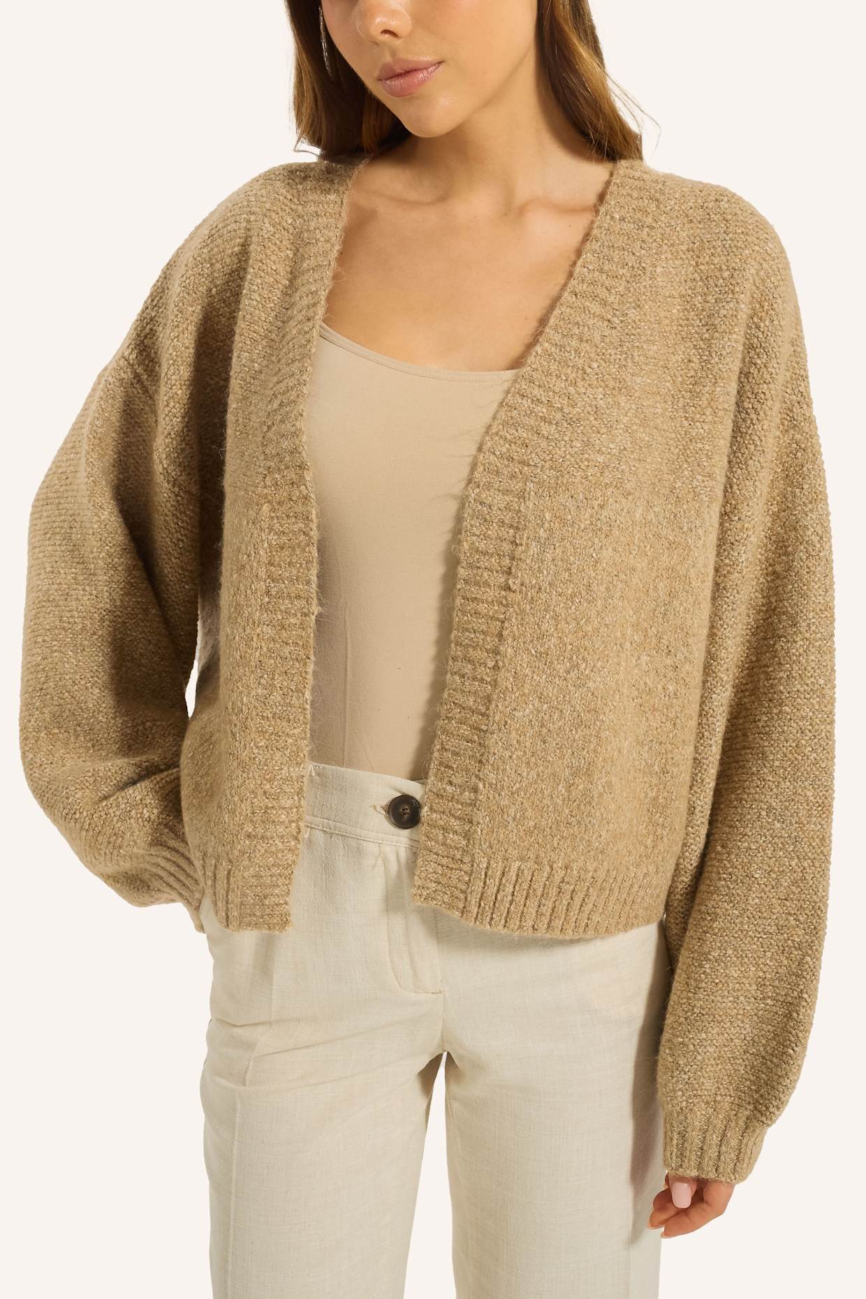 ADLYSH OVERSIZED CARDIGAN MIT WOLLE: BRAUN