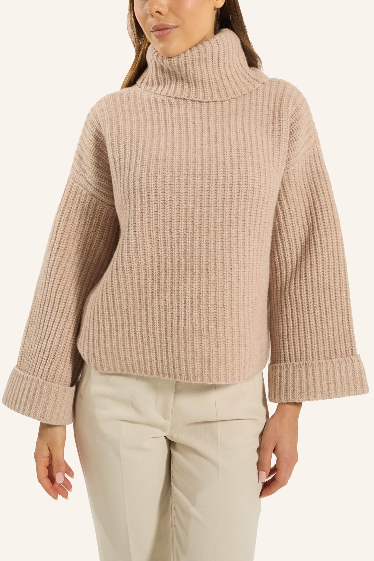 ADLYSH WOLLPULLOVER MIT ROLLKRAGEN: BEIGE