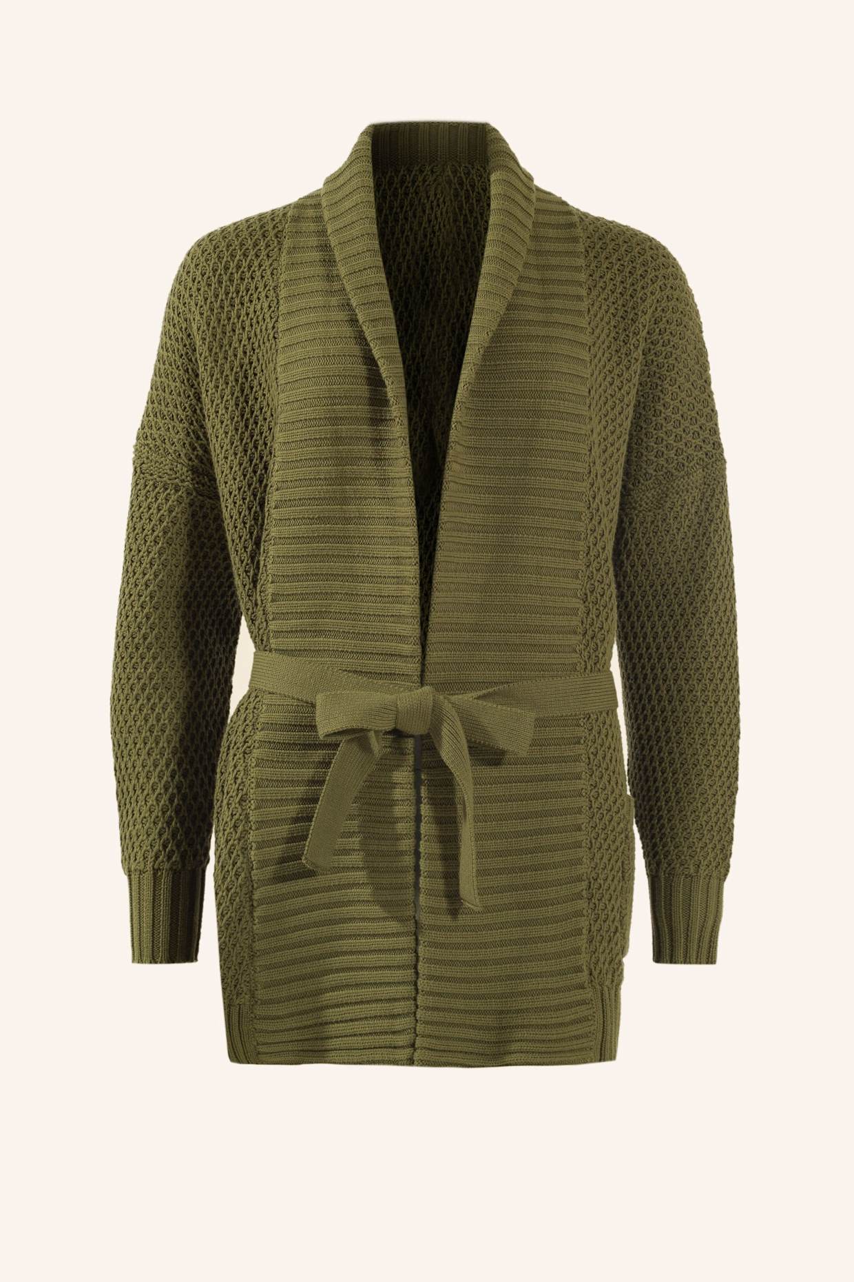 ADLYSH STRICKCARDIGAN MIT GÜRTEL: GRÜN