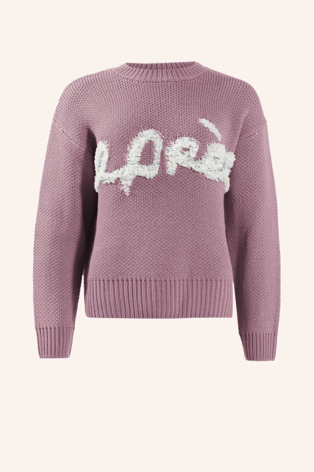 ADLYSH STRICKPULLOVER MIT APRÉS SCHRIFTZUG: LILA