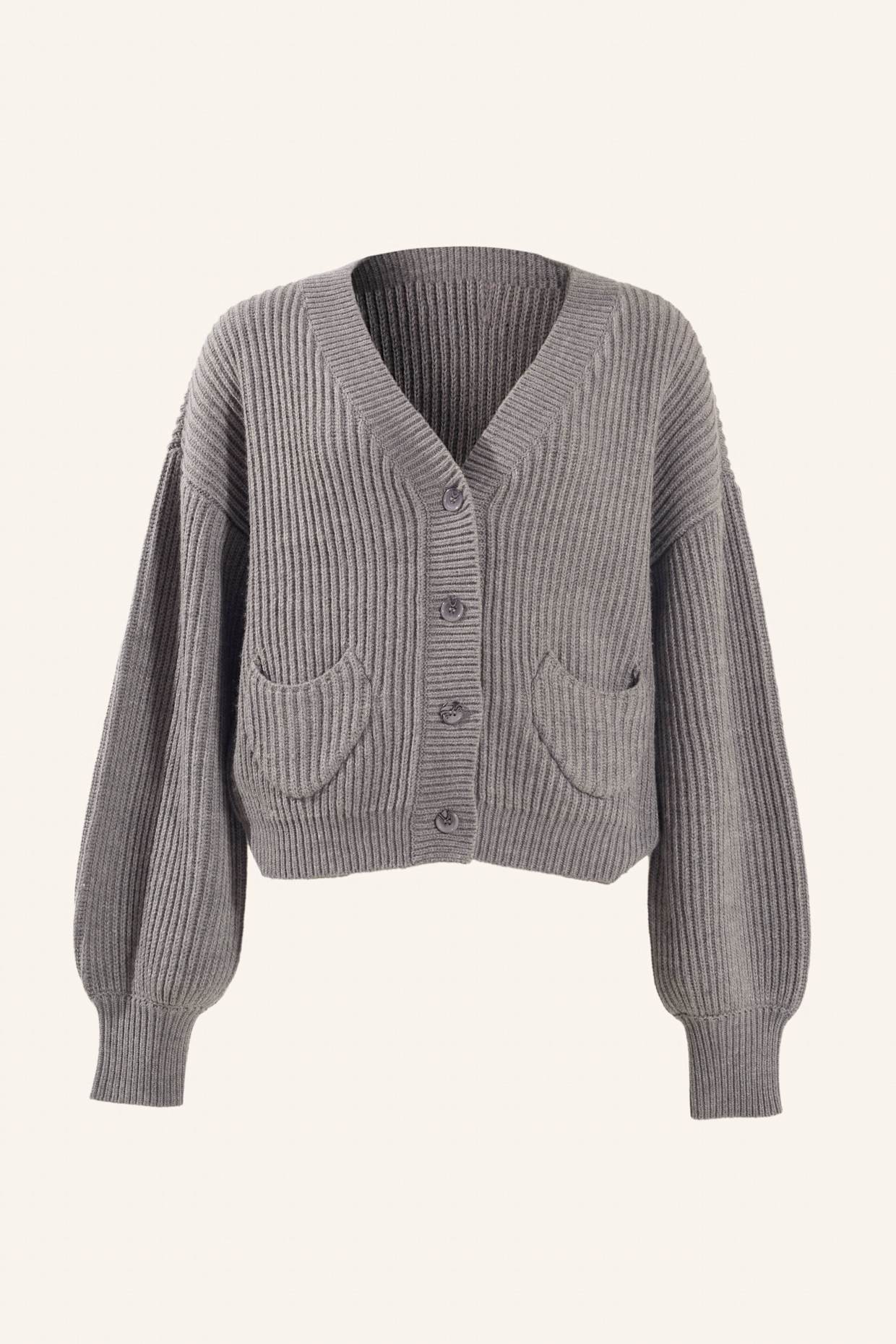 ADLYSH Jacke RIPPSTRICK CARDIGAN MIT WOLLE: GRAU