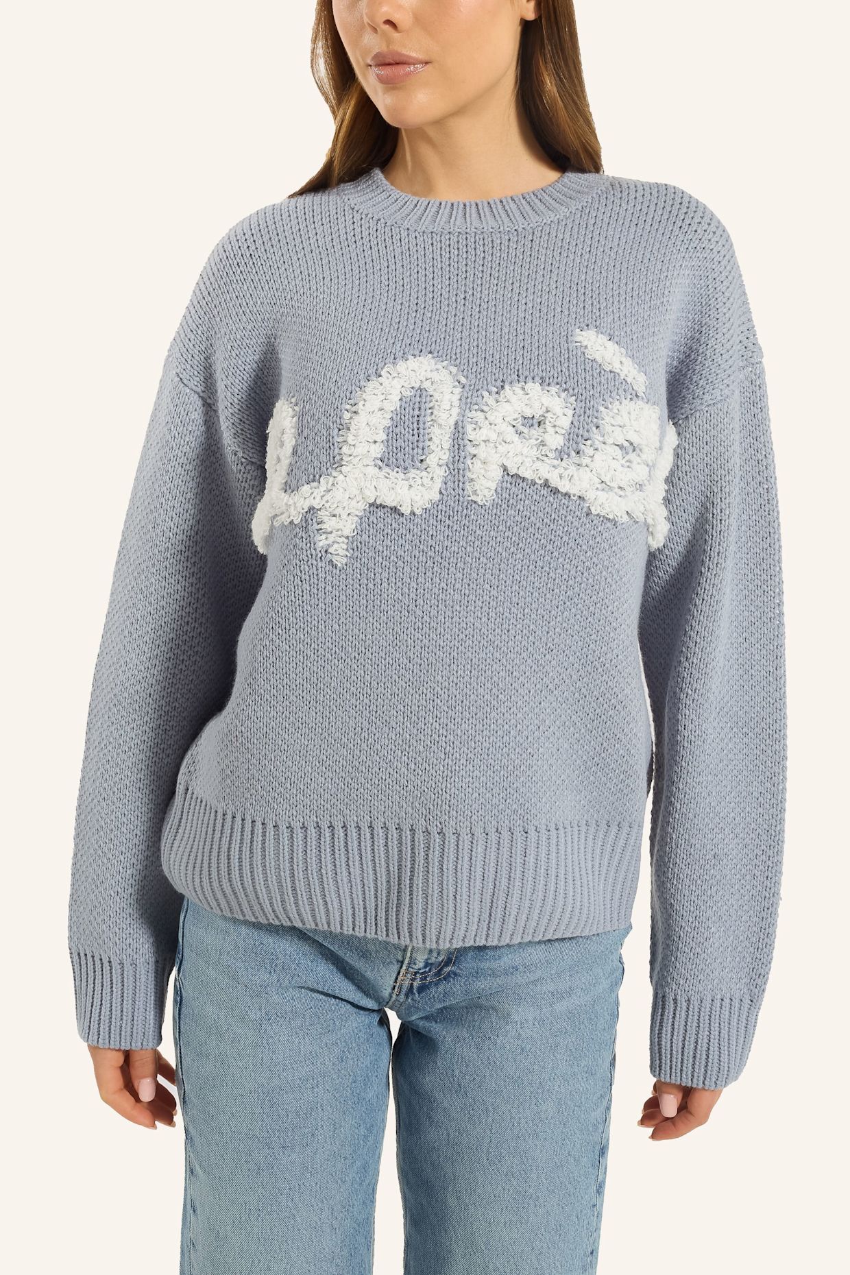 ADLYSH STRICKPULLOVER MIT APRÉS SCHRIFTZUG: BLAU