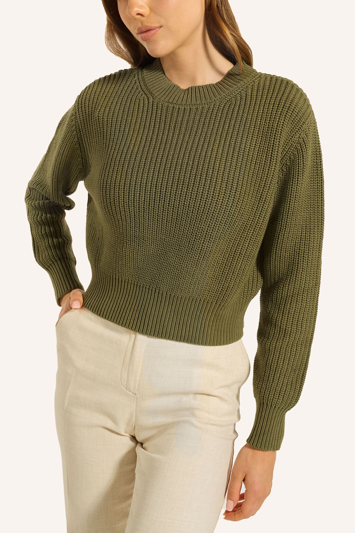 ADLYSH KURZER STRICKPULLOVER AUS BAUMWOLLE: GRÜN