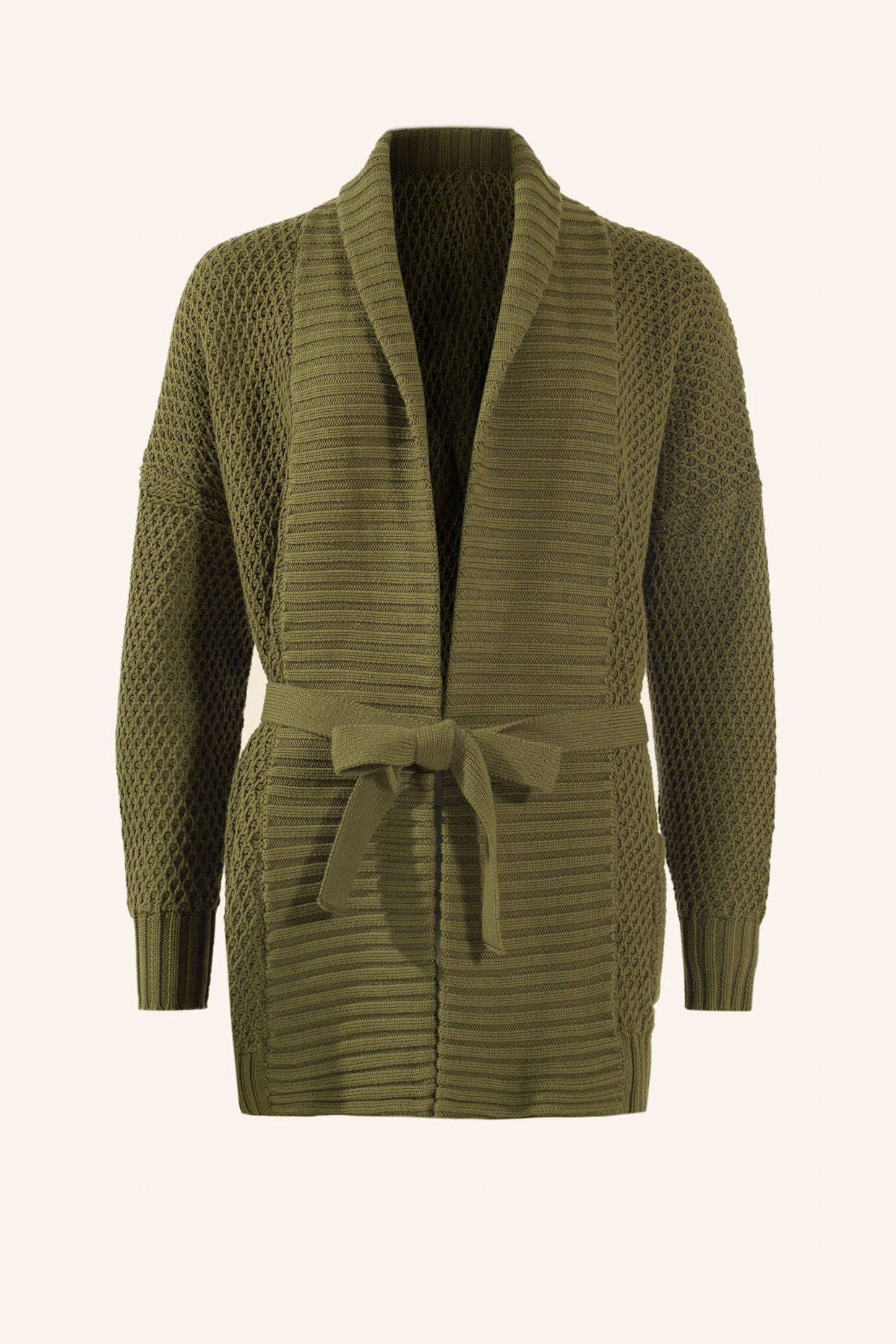 ADLYSH STRICKCARDIGAN MIT GÜRTEL: GRÜN