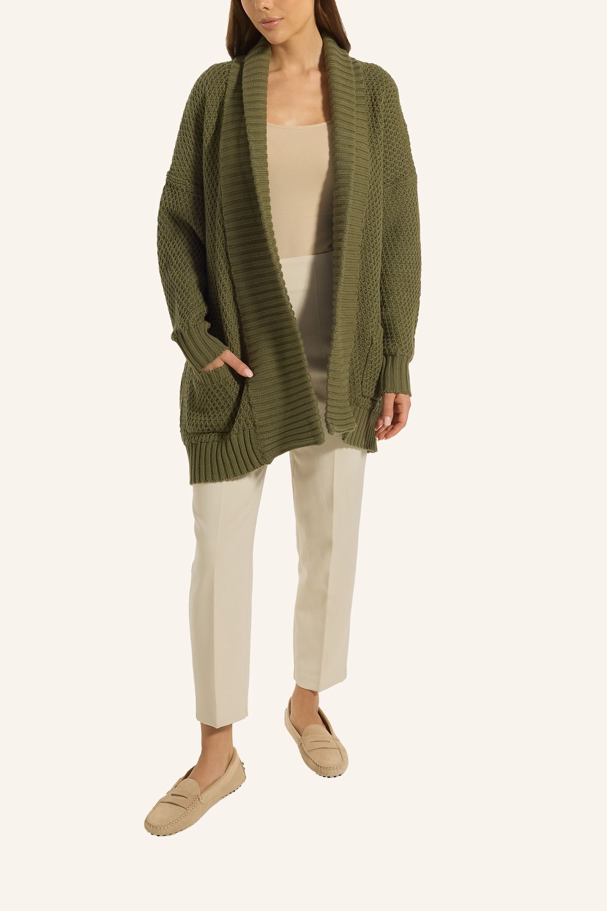 ADLYSH STRICKCARDIGAN MIT GÜRTEL: GRÜN