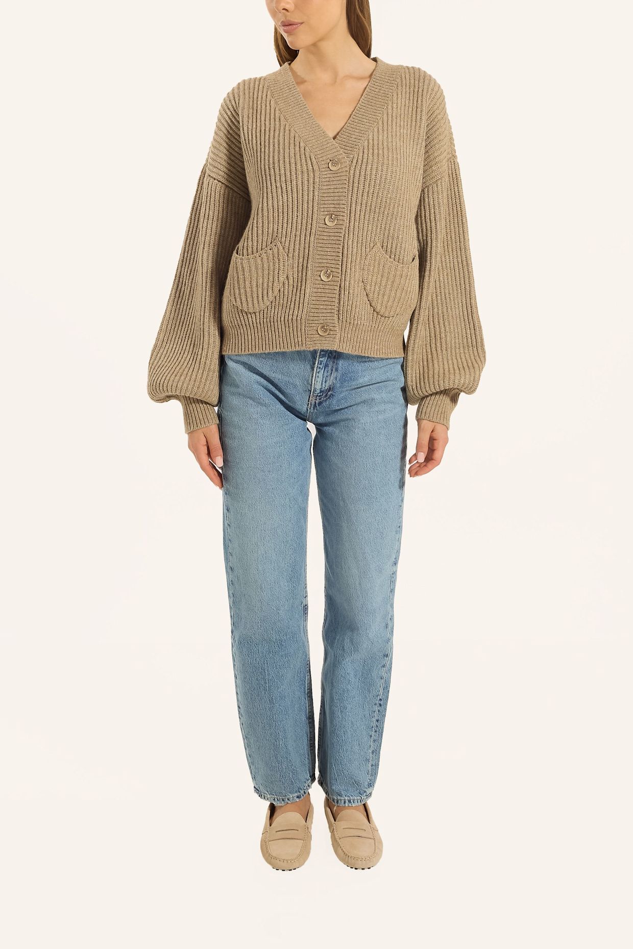 ADLYSH RIPPSTRICK CARDIGAN MIT WOLLE: BRAUN