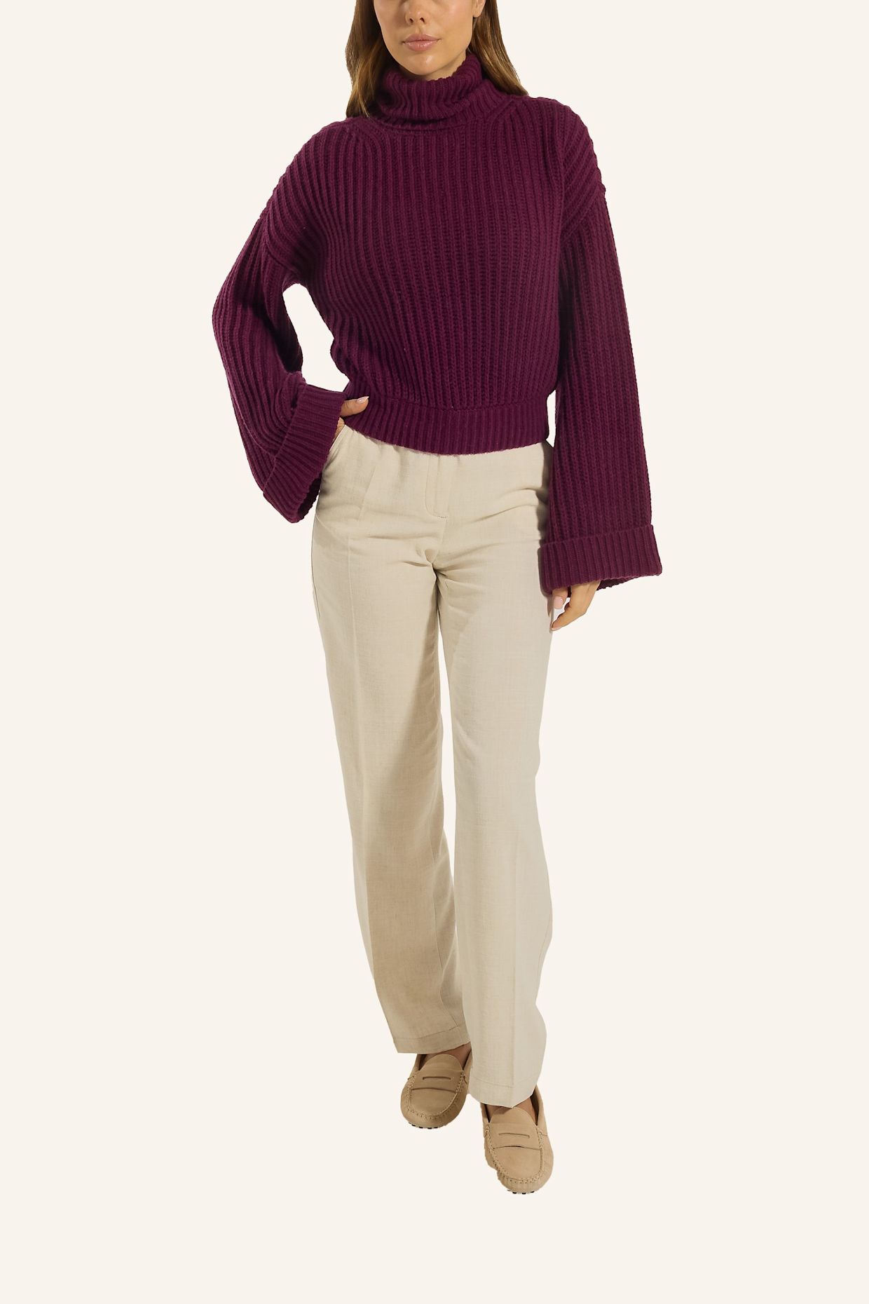 ADLYSH CROP PULLOVER MIT WOLLE: ROT