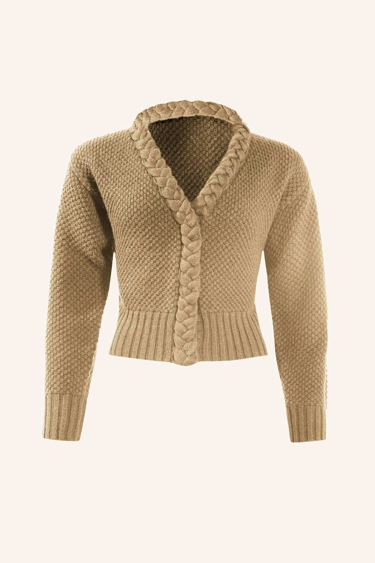 ADLYSH WOLLCARDIGAN MIT ZOPFSTRICK DETAIL: BRAUN