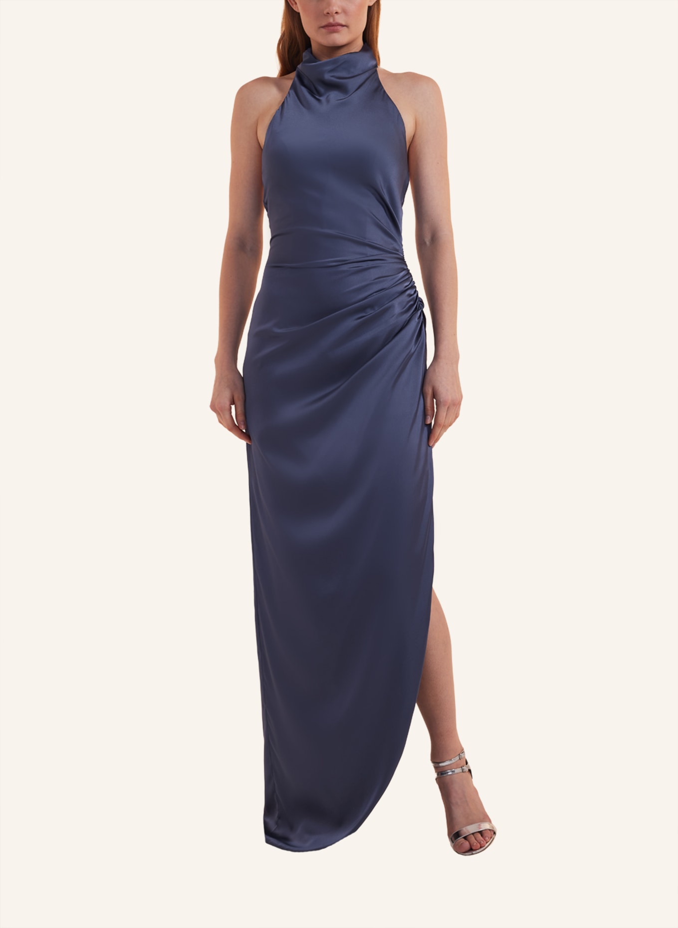 unique Kleid DRAPED NECKHOLDER DRESS, Farbe: DUNKELBLAU (Bild 4)