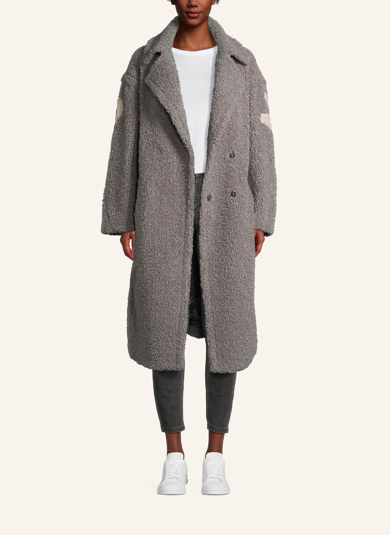 No.1 Como Teddyfell-Mantel NOEMI: GRAU