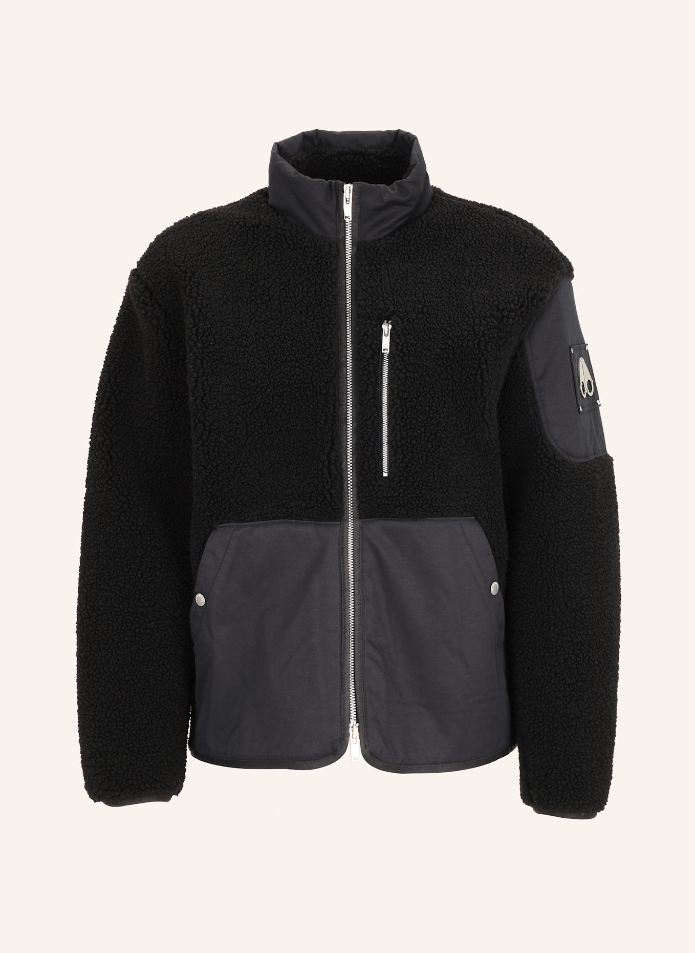MOOSE KNUCKLES Teddyfell-Jacke SAGLEK im Materialmix: SCHWARZ