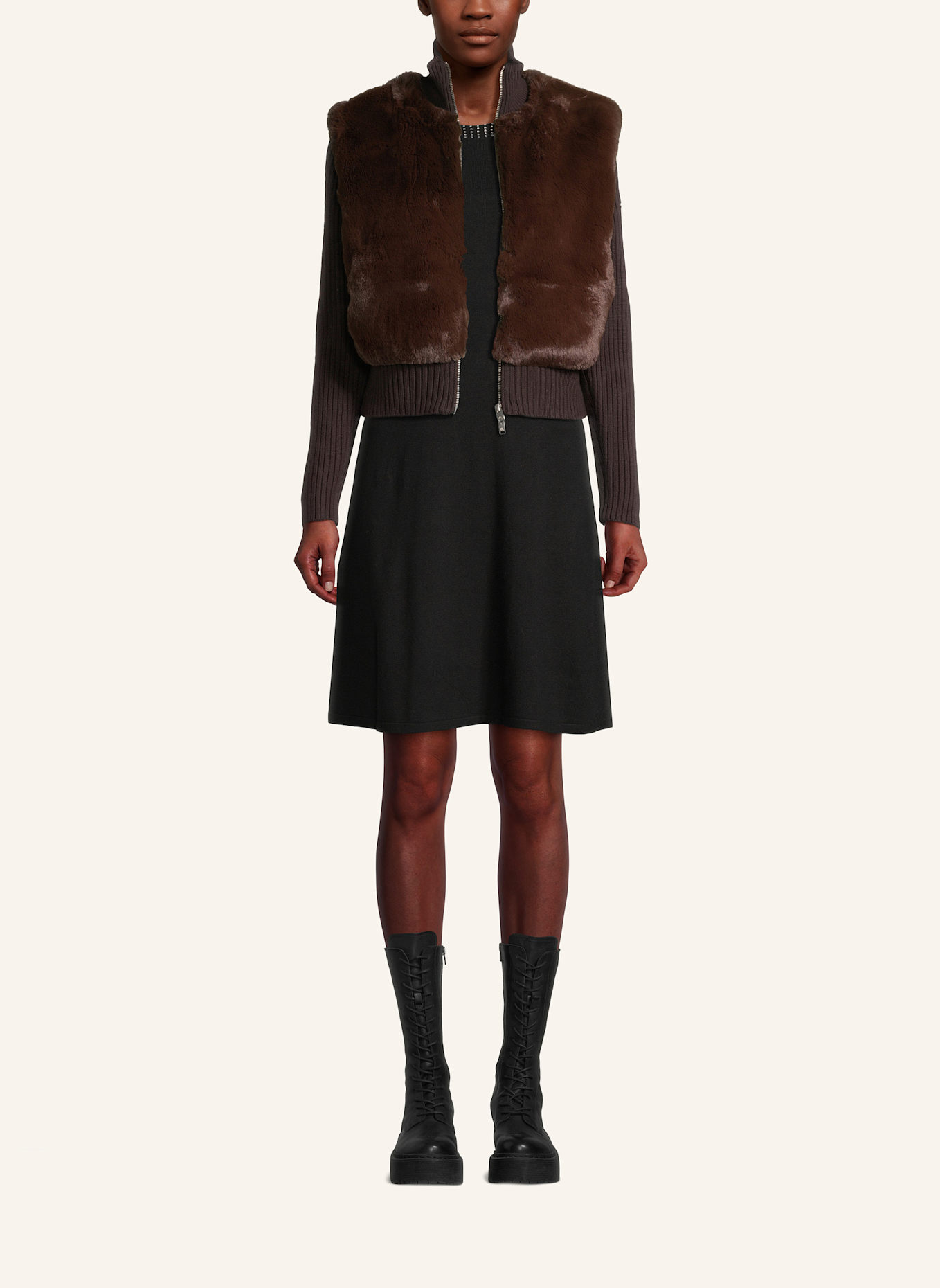 MOOSE KNUCKLES Strickjacke DUA BUNNY im Materialmix: BRAUN