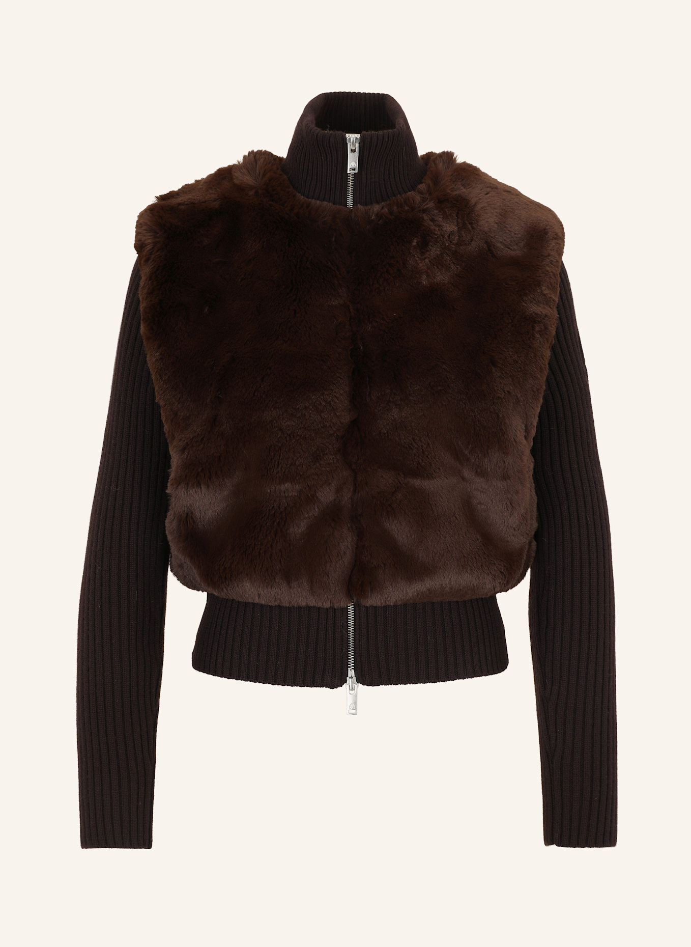 MOOSE KNUCKLES Strickjacke DUA BUNNY im Materialmix: BRAUN