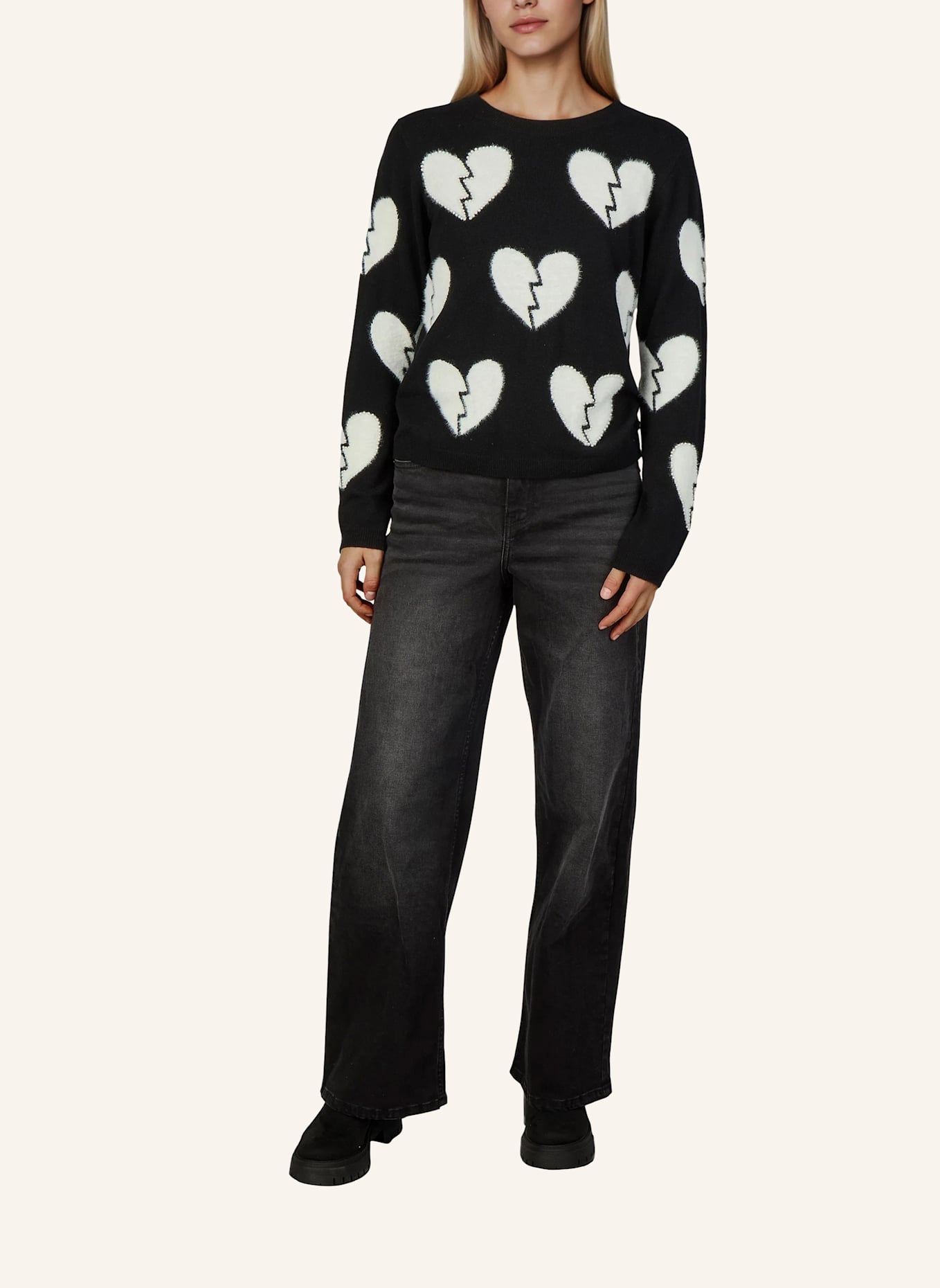 Princess GOES HOLLYWOOD Pullover mit Schmuckperlen: SCHWARZ