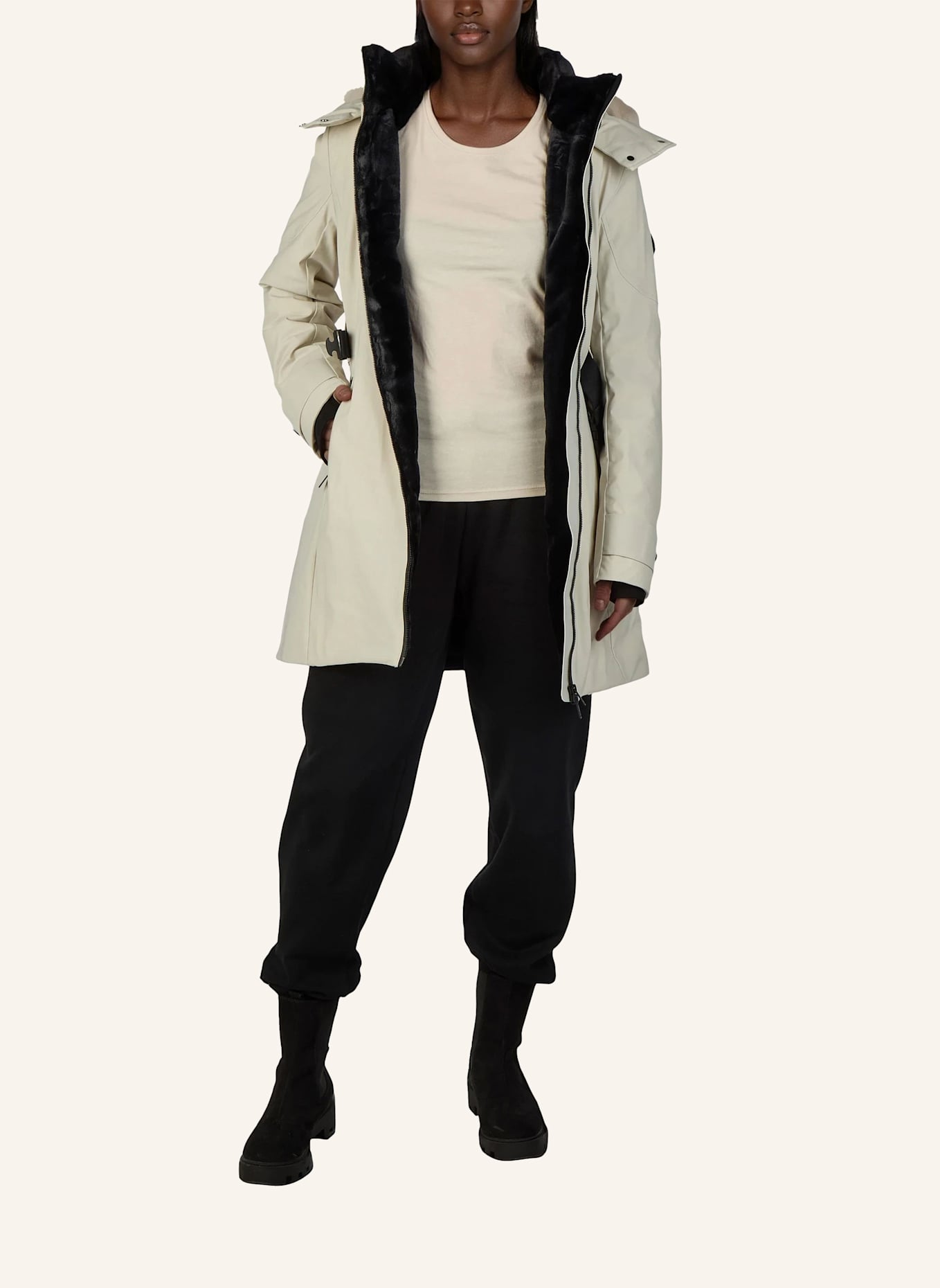 MOOSE KNUCKLES Daunenparka WINGROVE mit Kunstfell und abnehmbarer Kapuze: CREME