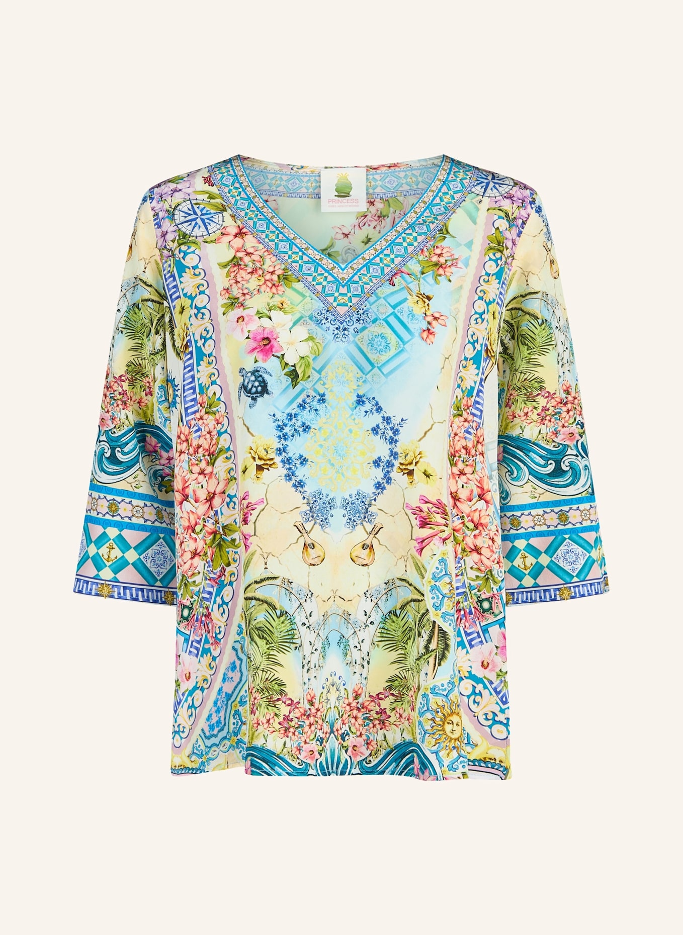 Princess GOES HOLLYWOOD Tunika aus Seide mit Schmucksteinen: BLAU/ GELB