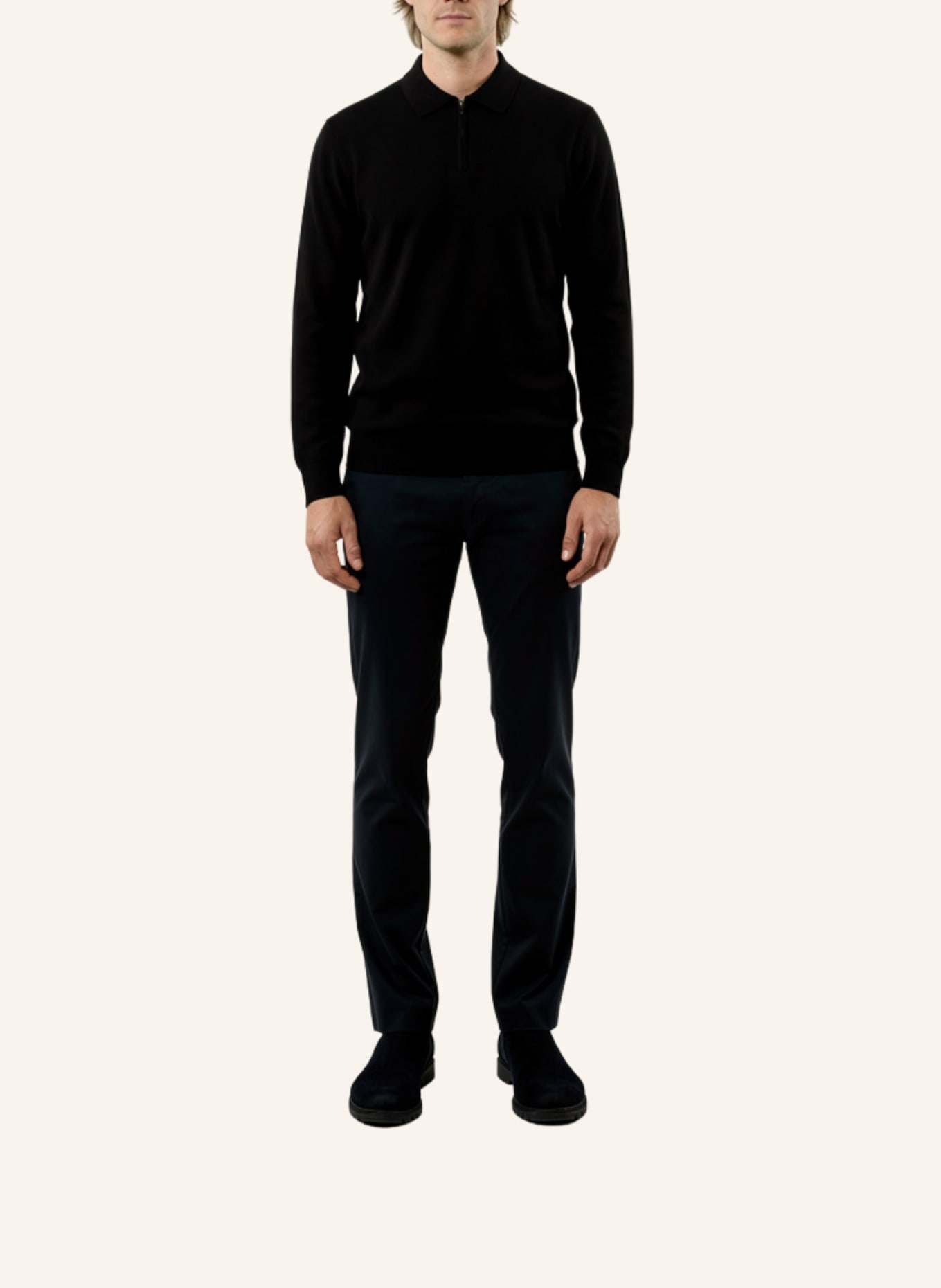 GEBAUER & GEBAUER Zip Polo Knit: SCHWARZ