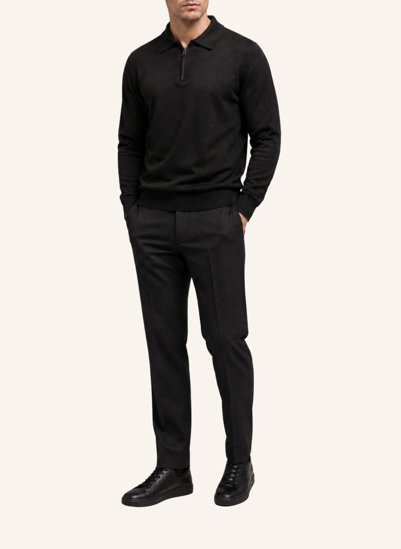 GEBAUER & GEBAUER Zip Polo Knit: SCHWARZ