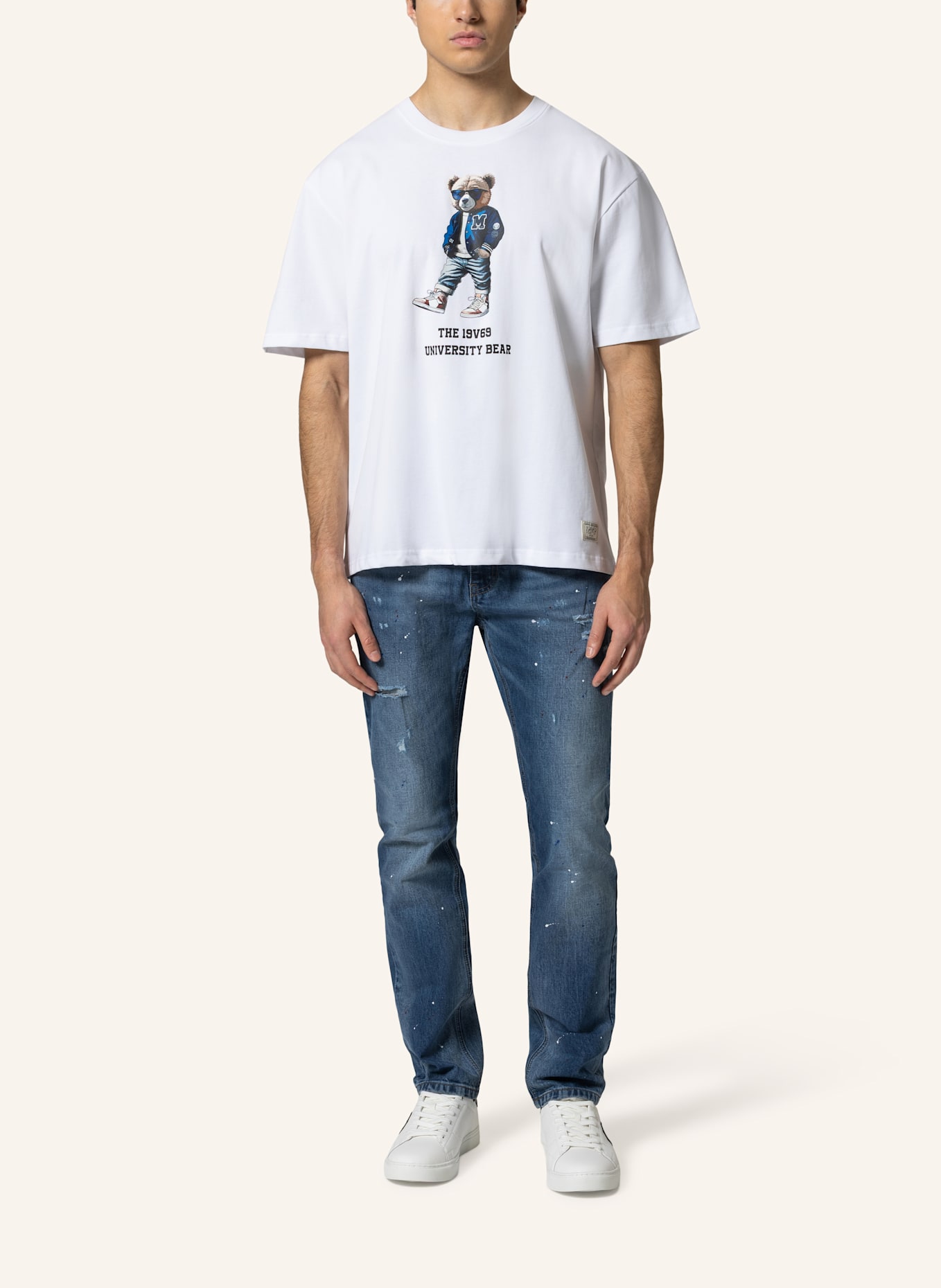 19V69 ITALIA Oversized T-Shirt TAMARO BEAR: WEISS